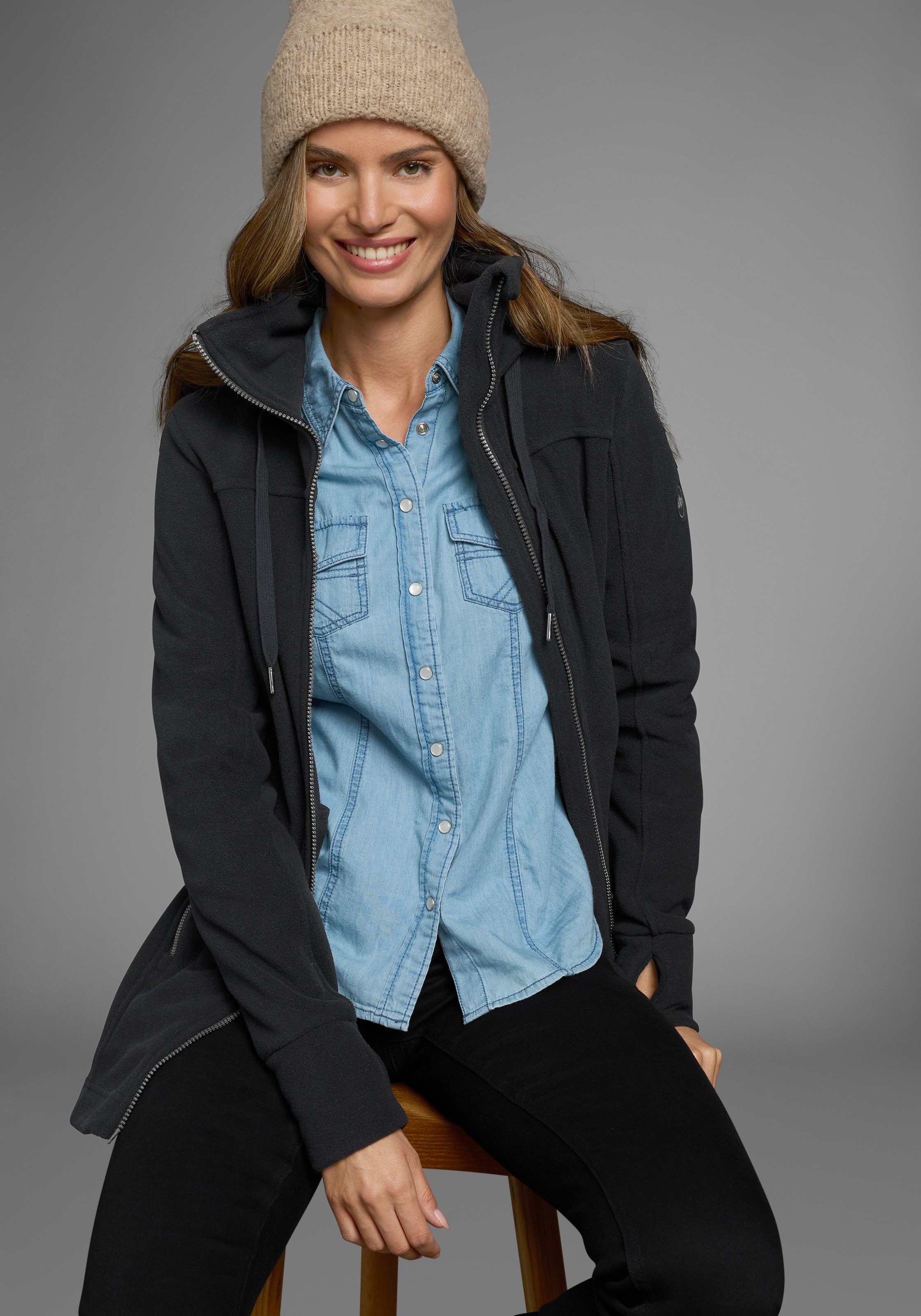 Polarino Fleecejacke, mit Kapuze, aus Fleece, atmungsaktiv, schnell trockne günstig online kaufen