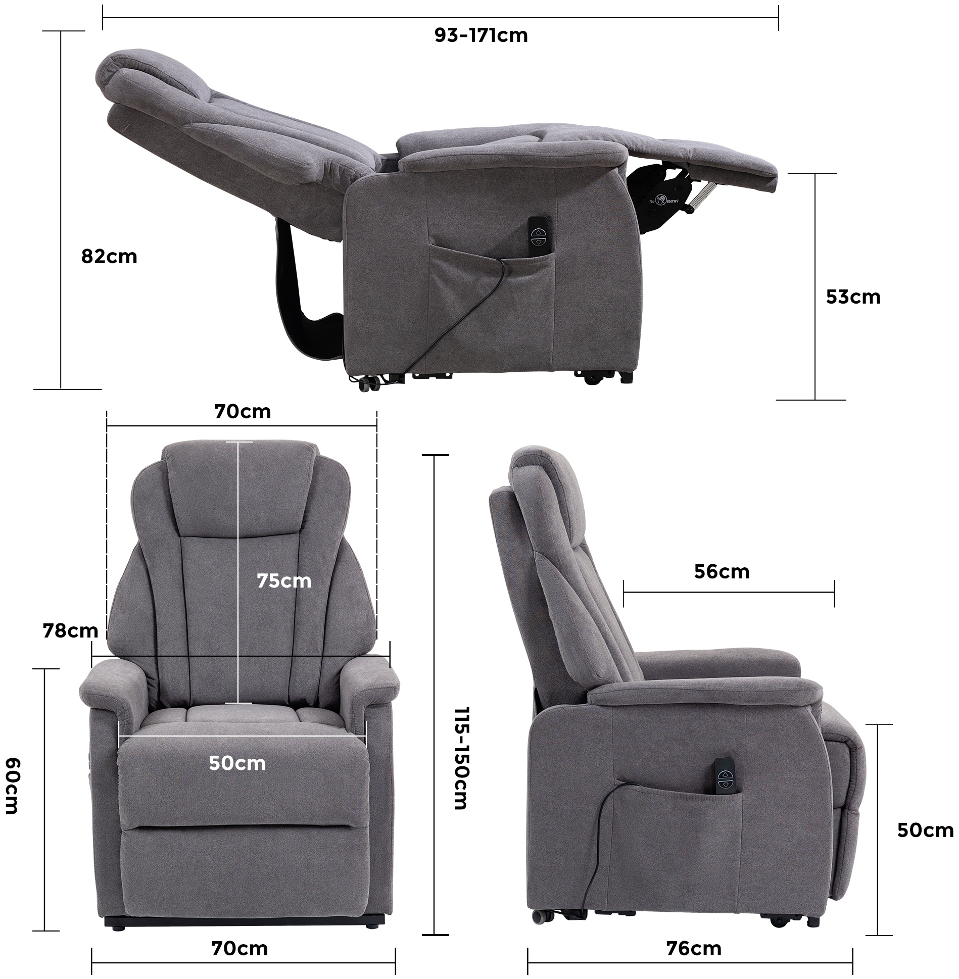 Duo Collection TV-Sessel »Toronto XXL mit elektrischer Aufstehhilfe und Relaxfunktion« bis 150kg belastbar, Taschenfederkern, Stahlwellenunterfederung