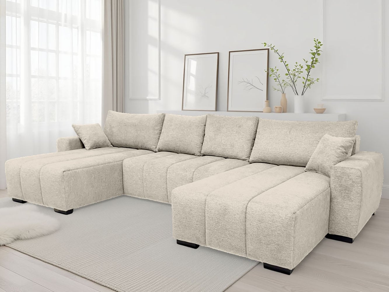 Home affaire Wohnlandschaft "Bello U-Form, B: 347 cm" Schlaffunktion, Bettkasten & 2 Zierkissen, Federkern