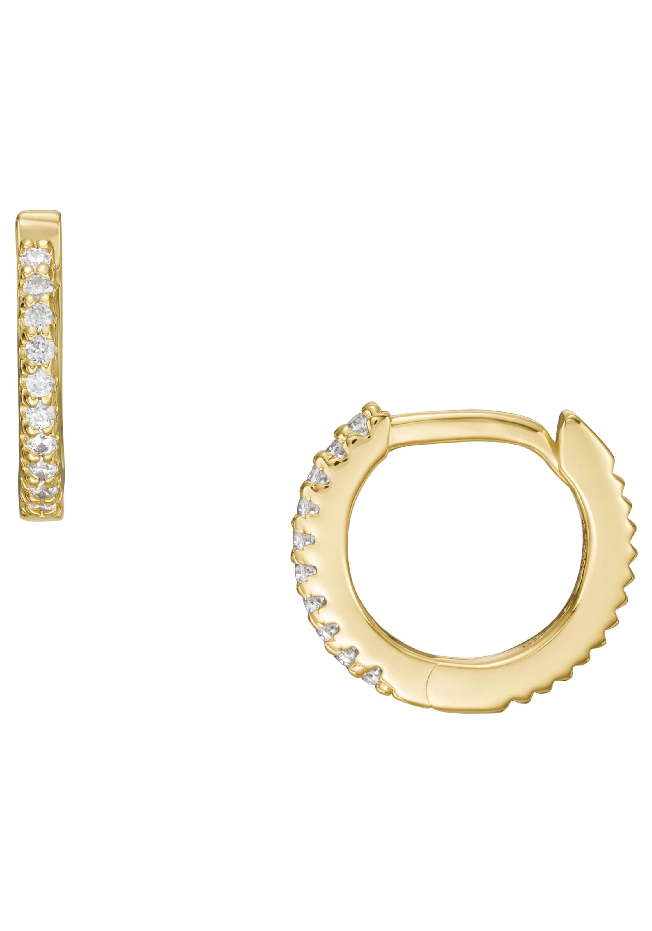 Paar Creolen FOSSIL "Schmuck Geschenk Silber 925 Ohrringe STERLING", gold (gelbgoldfarben, kristallweiß, kristallweiß), Ohrringe, Damen, Silber 925 (Sterlingsilber), mit Zirkonia (synth.)
