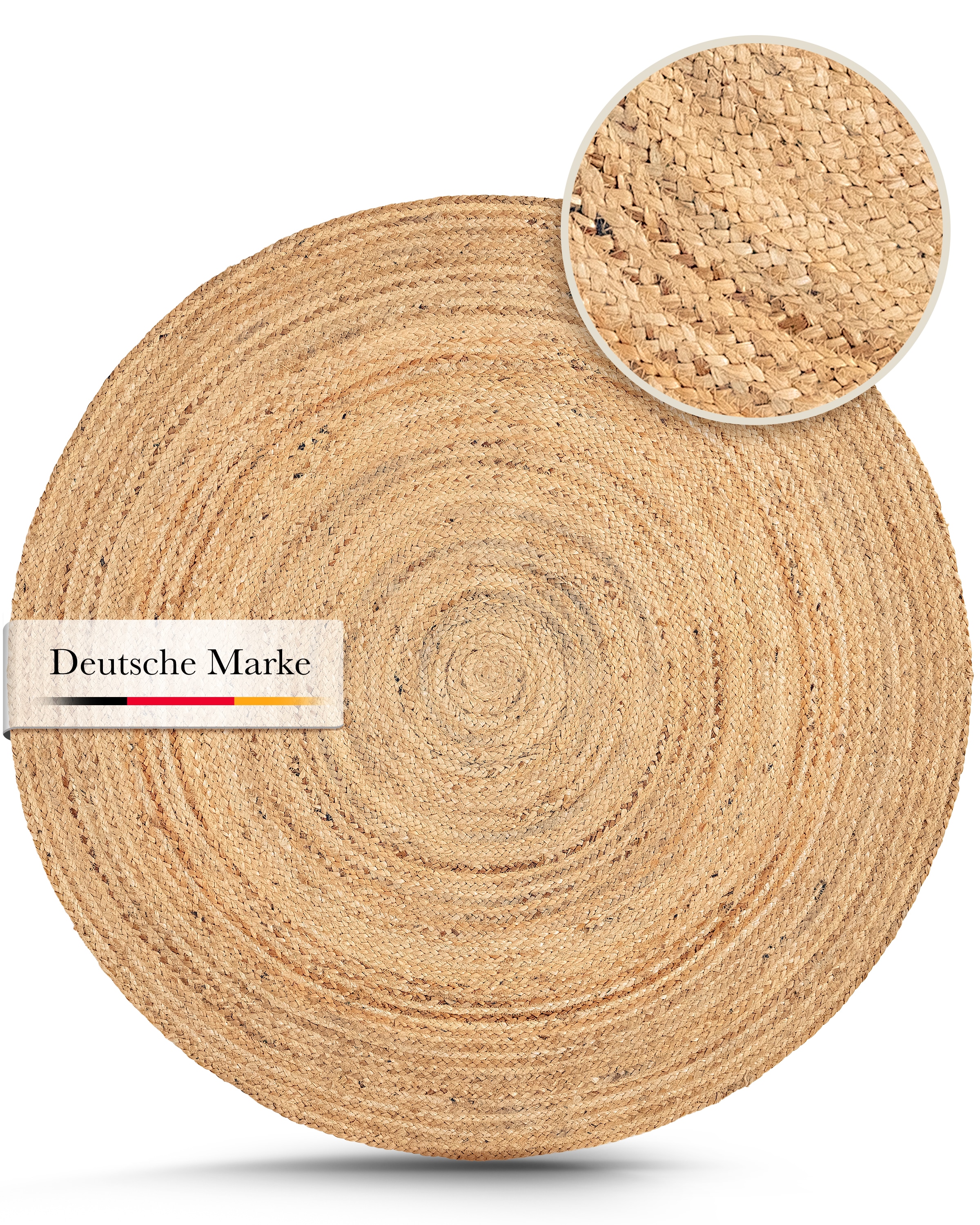 Thumbnail - carpetfine Teppich "Nele Juteteppich Naturfaser", rund, 6 mm Höhe, geflochtener Wendeteppich aus 100%Jute, in rund und o...