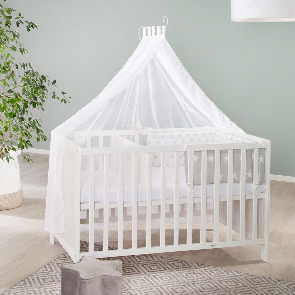 roba® Babybett »Multifunktionsbett mit Beistellfunktion«, (8 tlg.), Lattenrost, Matratze, Nestchen, Bettverkleinerer, Himmel, Himmelstange