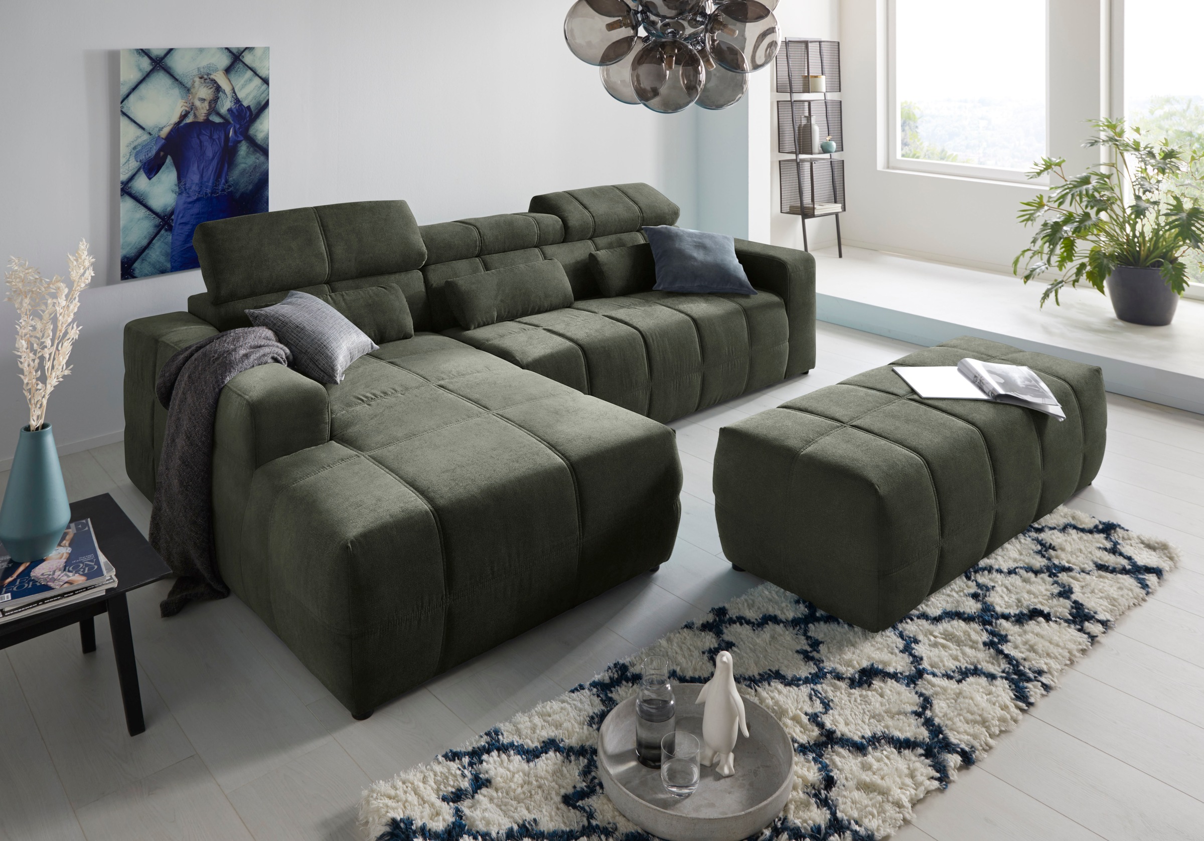 DOMO collection Ecksofa »Brandon Sitzbelastung 140 kg, große Ausführung, B/T/H: 289/177/80 cm«, mit Kopfteilverstellung, wahlweise Sitztiefenverstellung, L-Form