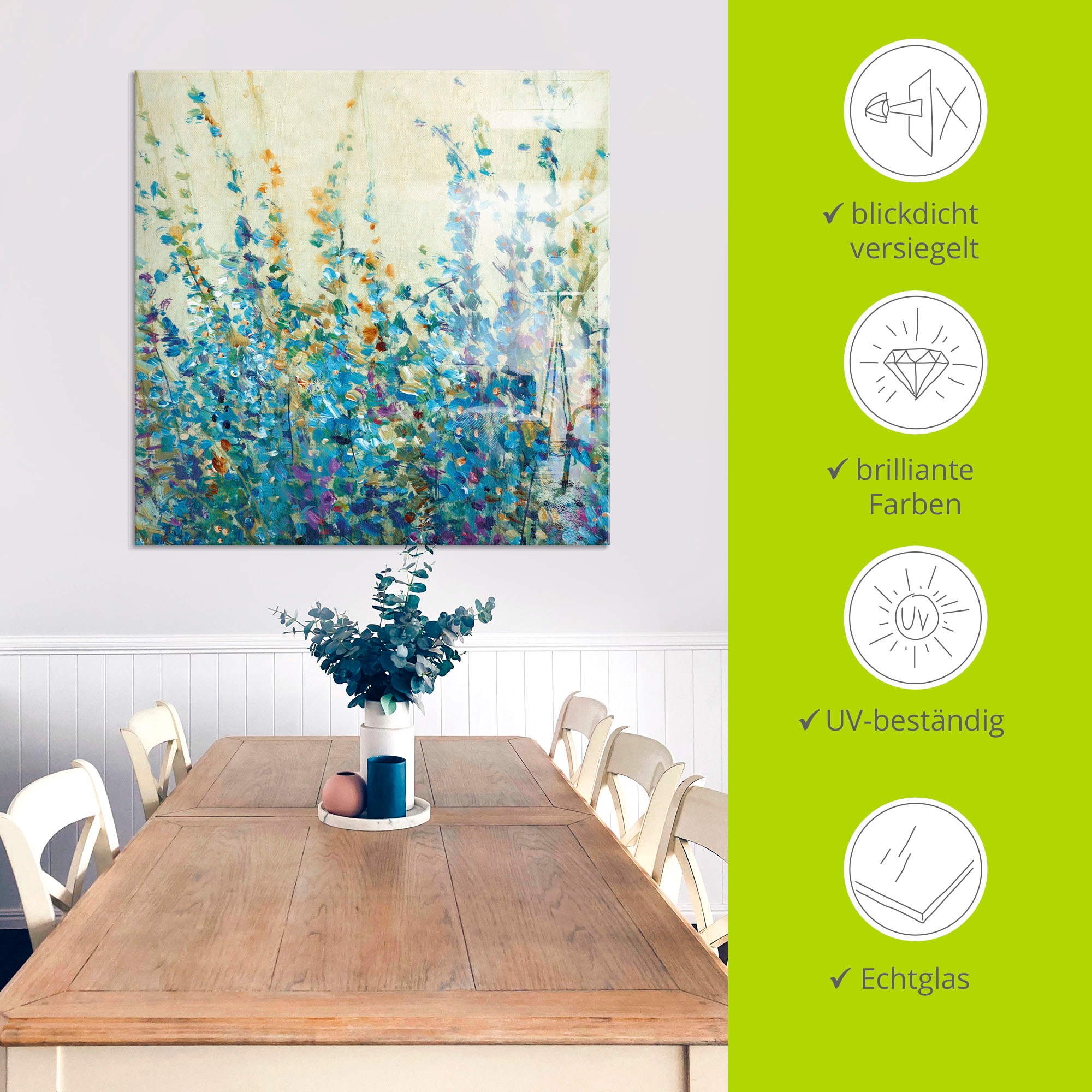 Artland Glasbild »Blautöne II«, Blumenwiese, (1 St.), in verschiedenen Größen