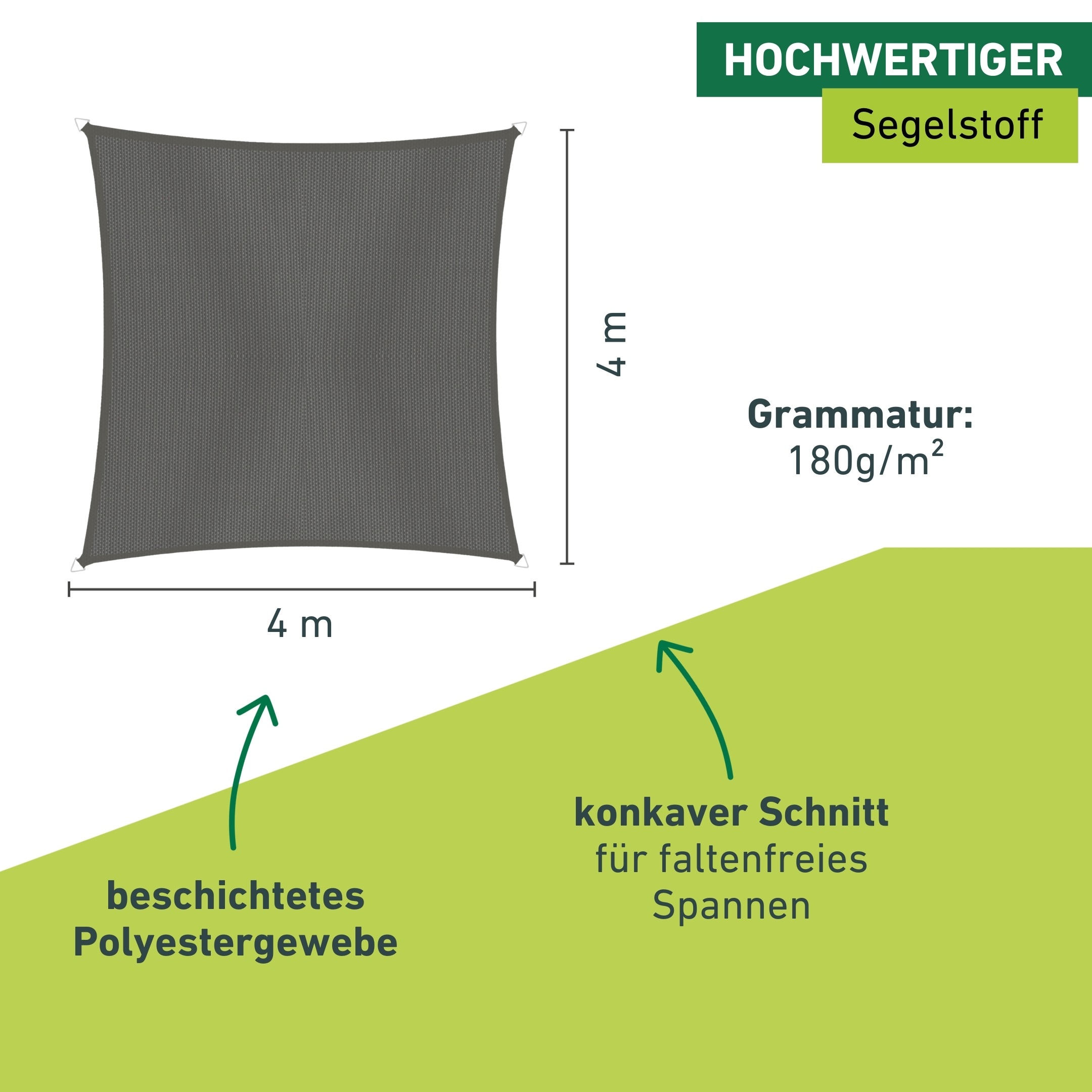 Windhager Sonnensegel »Cannes, Quadrat Segel zur Beschattung von Garten, Terrasse, Balkon« Sonnenschutz 4 x 4 m, erhältlich in anthrazit, grau, taupe oder weiß