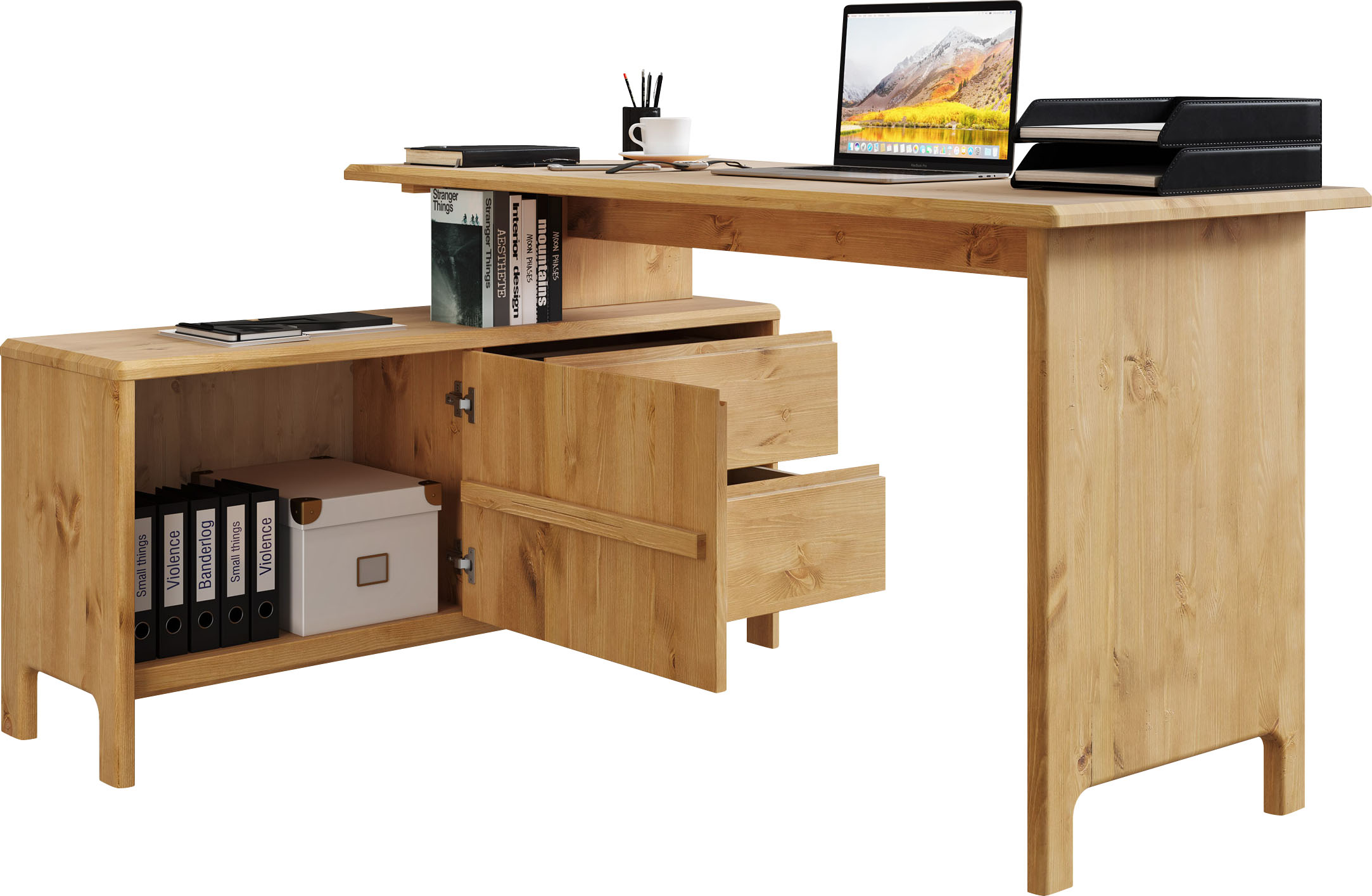 Thumbnail - Home affaire Schreibtisch "Luven, aus Massivholz", in 2 Breiten, variable Nutzung als Schreibtisch oder Eckschreibtisch
