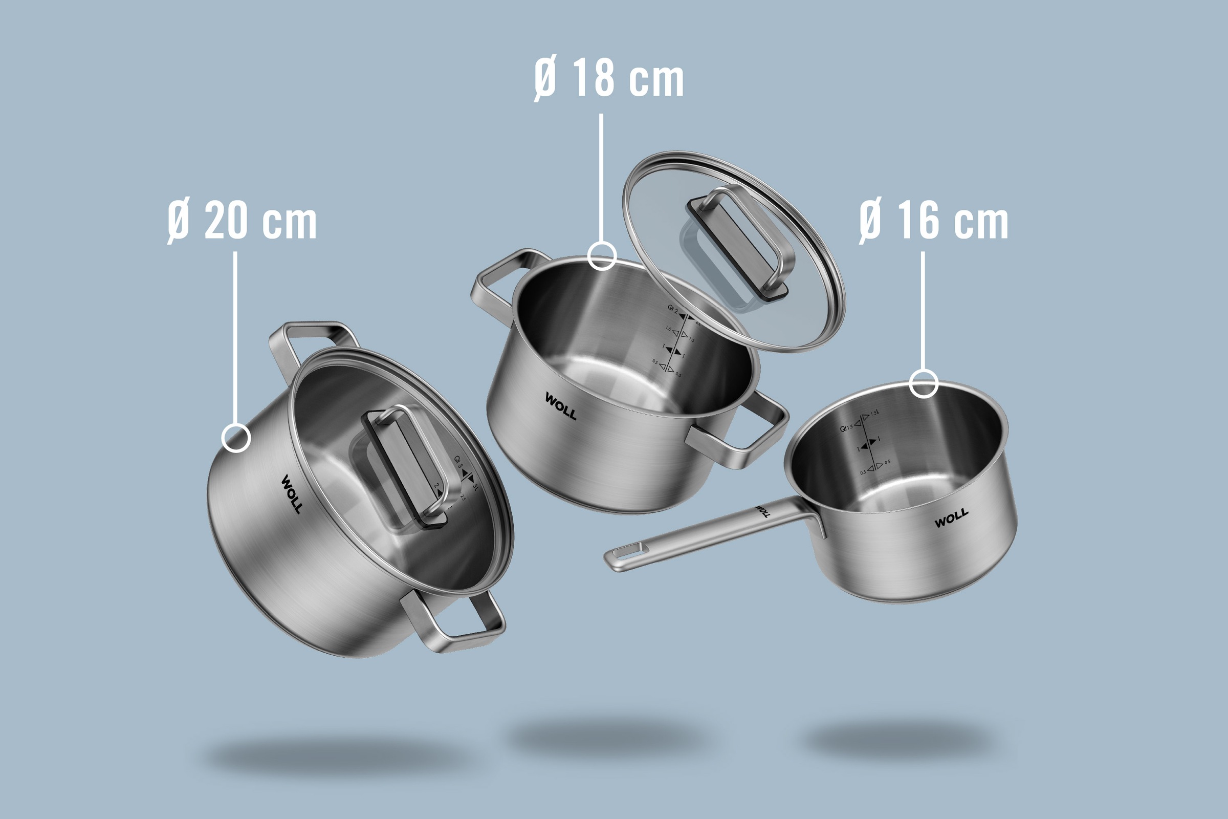 WOLL Topf-Set »Steel«, Edelstahl, (Set, 5 tlg.), Hochwertiger, korrosionsbeständiger Edelstahl