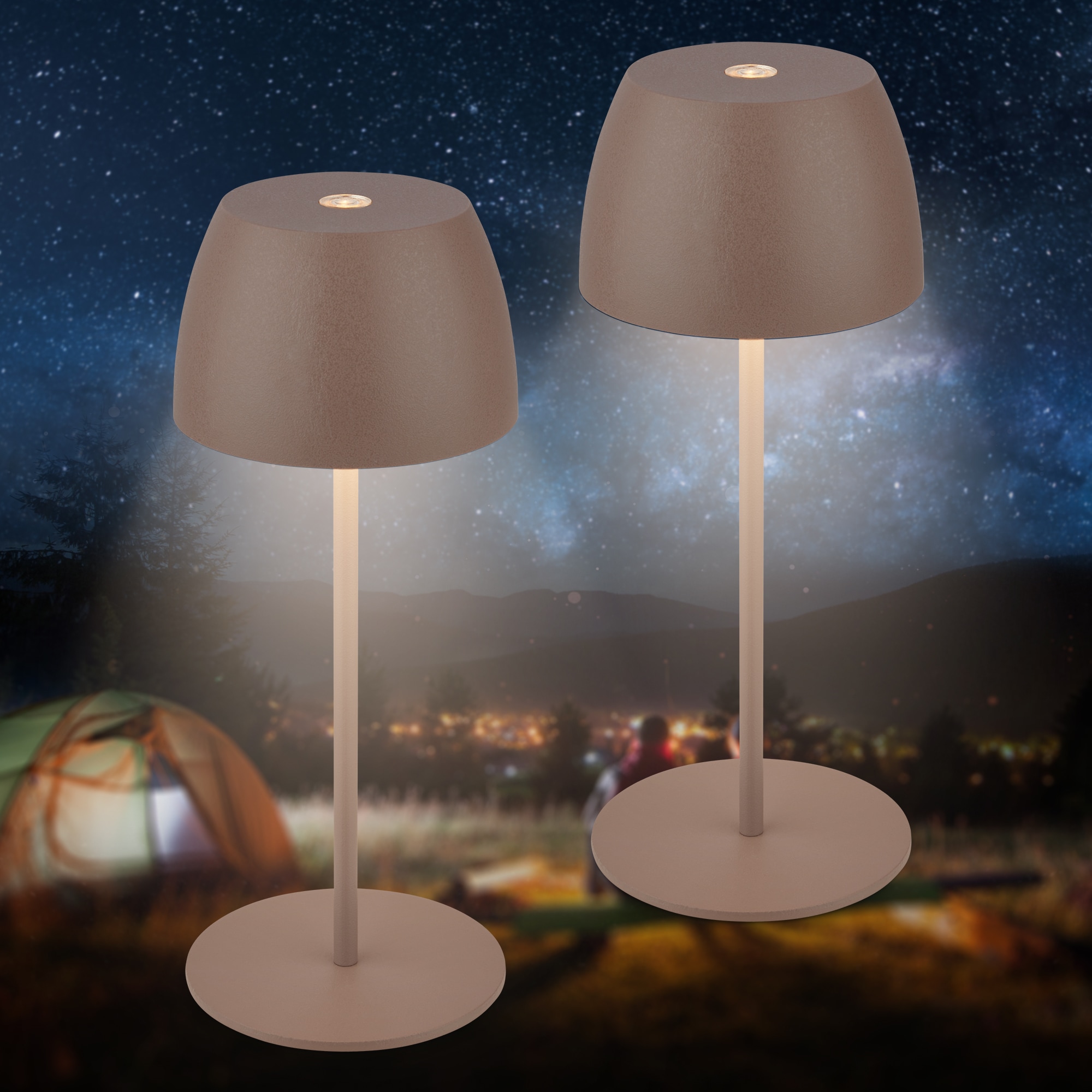 Briloner Leuchten LED Außen-Tischleuchte »SERINA MINI« LED-Modul 2 Stk. Warmweiß kabellos 20 x 8 cm Umbrasand 2,5W Wohnzimmer Schlafzimmer 2er-Set