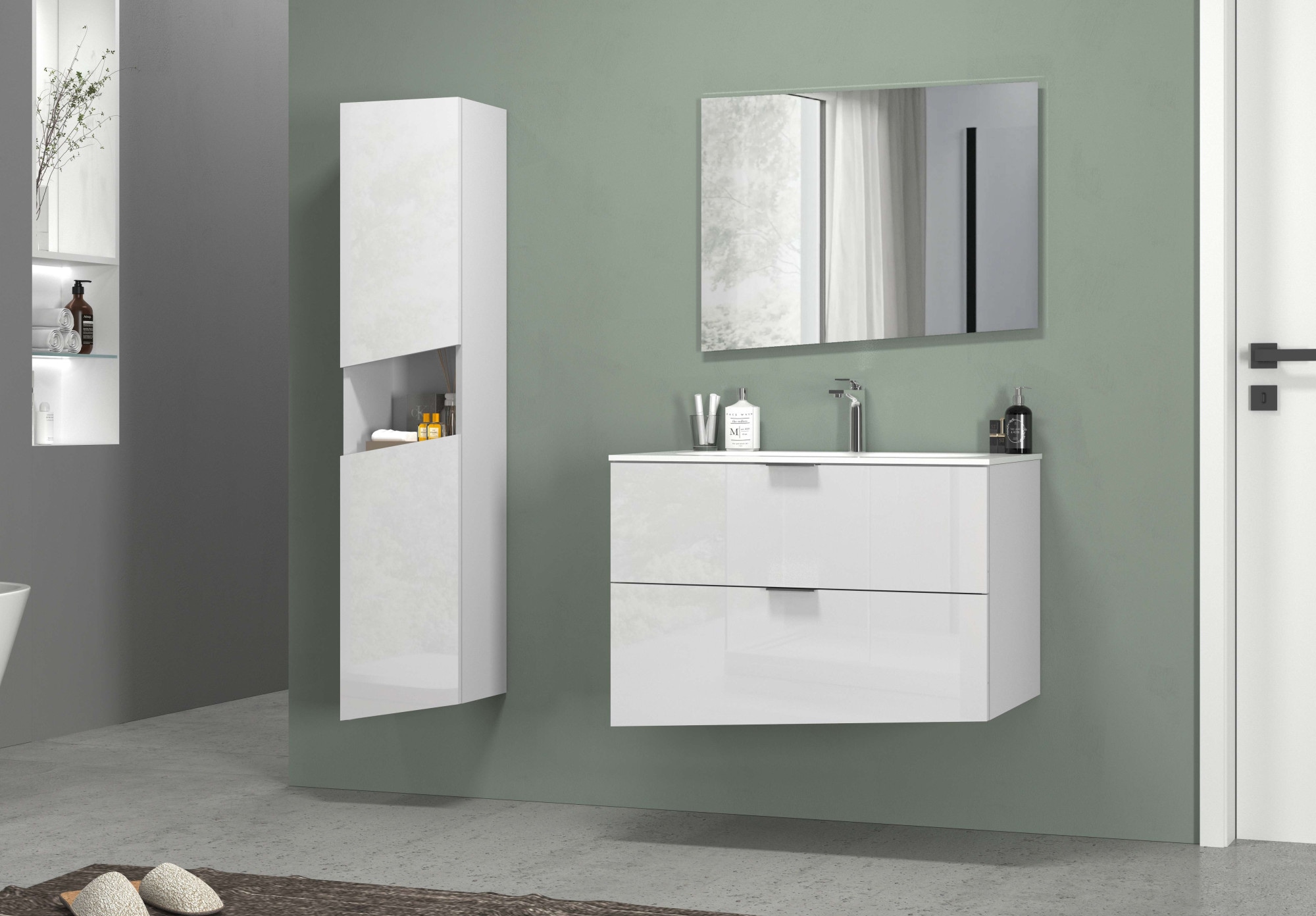 welltime Hochschrank »Vela, Hochschrank, Badschrank schmal, Badezimmerschrank, hängend« 1 Stk. tlg. Breite 30 cm, 2 hochglanzlackierte Türen, 5 verstellbare Fächer