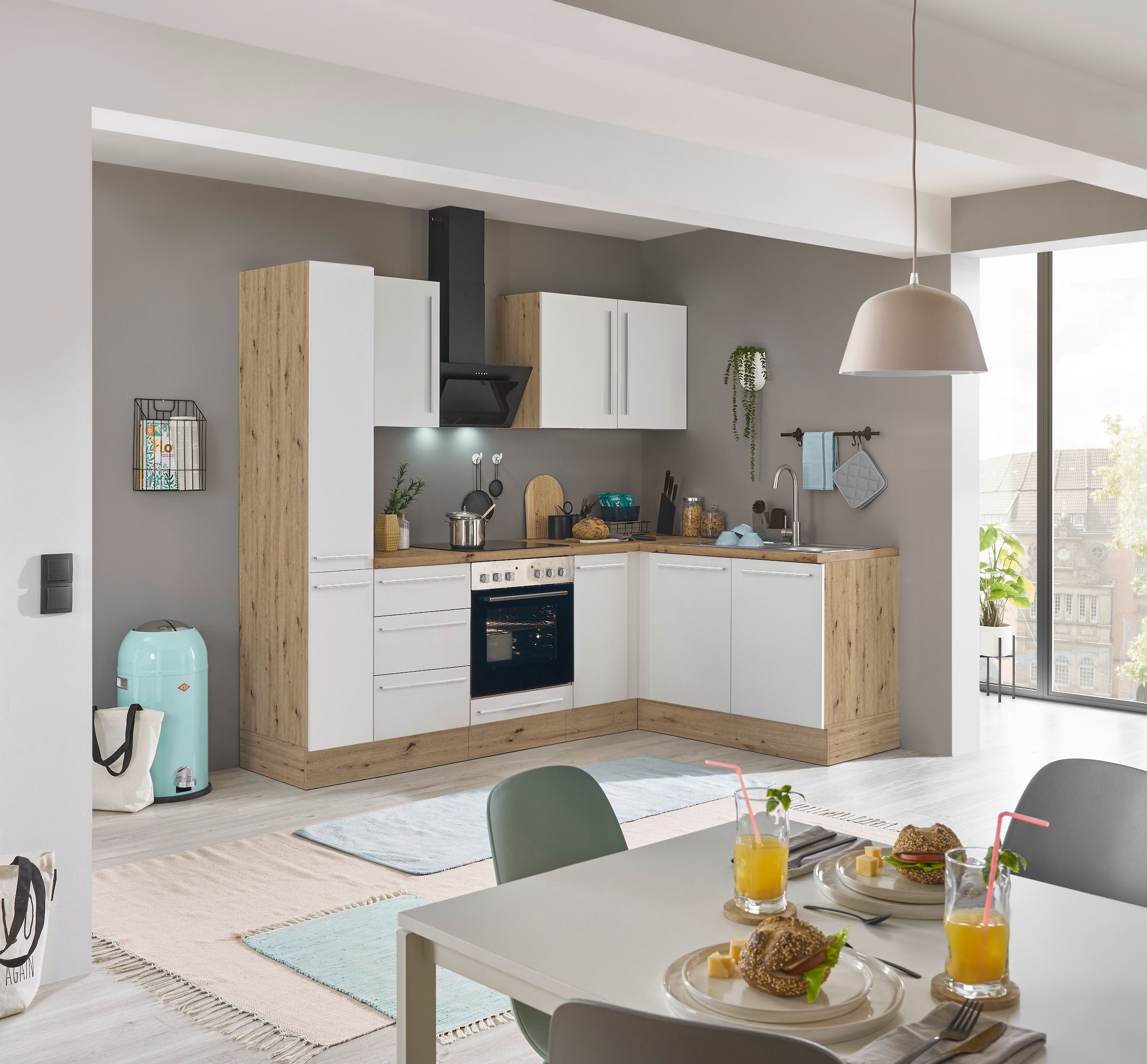 KOCHSTATION Winkelküche »Florida, Stellbreite 240x165 cm« wahlweise mit E-Geräten, mit Softclose für Türen und Schubkästen