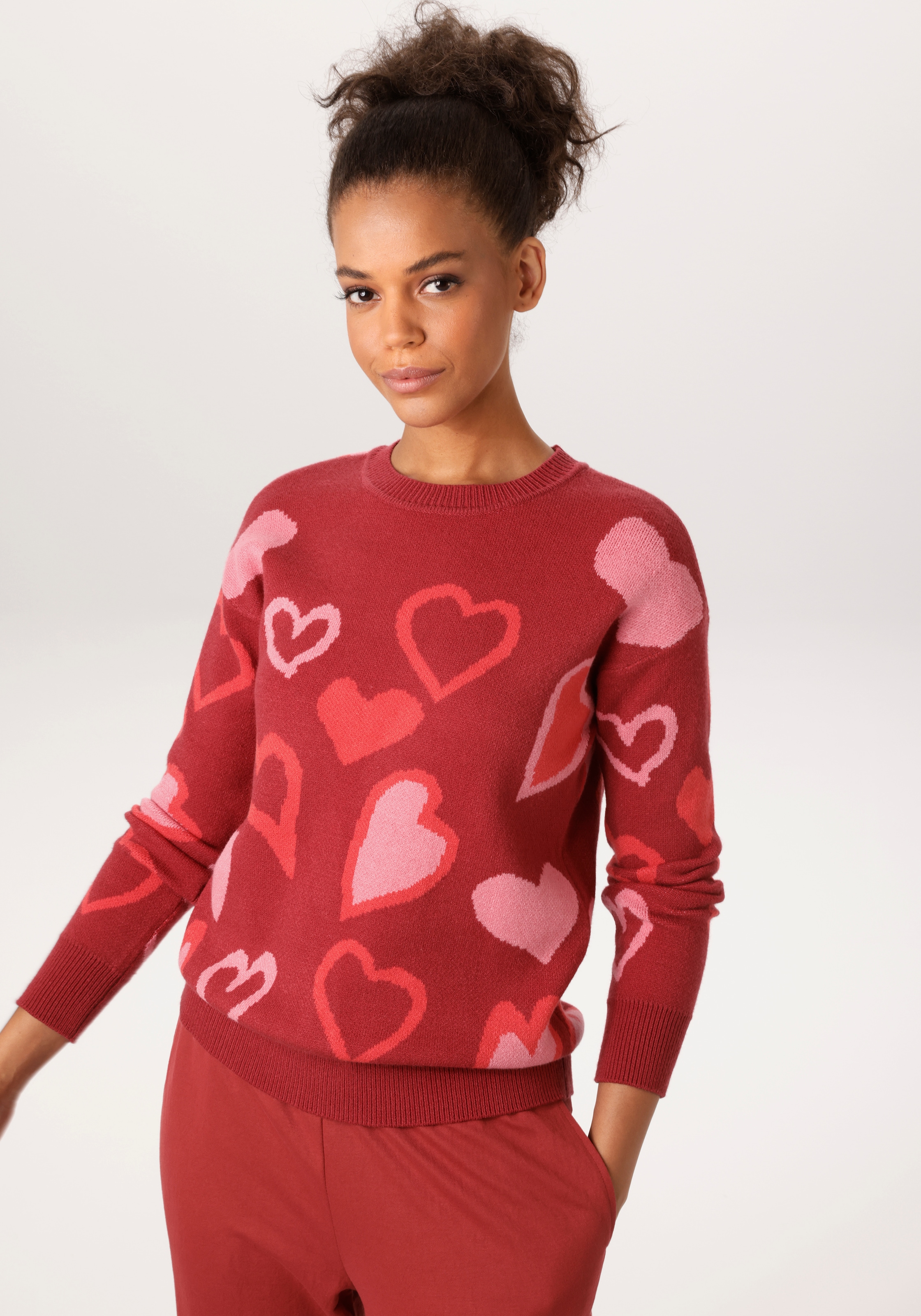 Aniston CASUAL Strickpullover mit eingestrickten, grafischen Herzen - NEUE günstig online kaufen