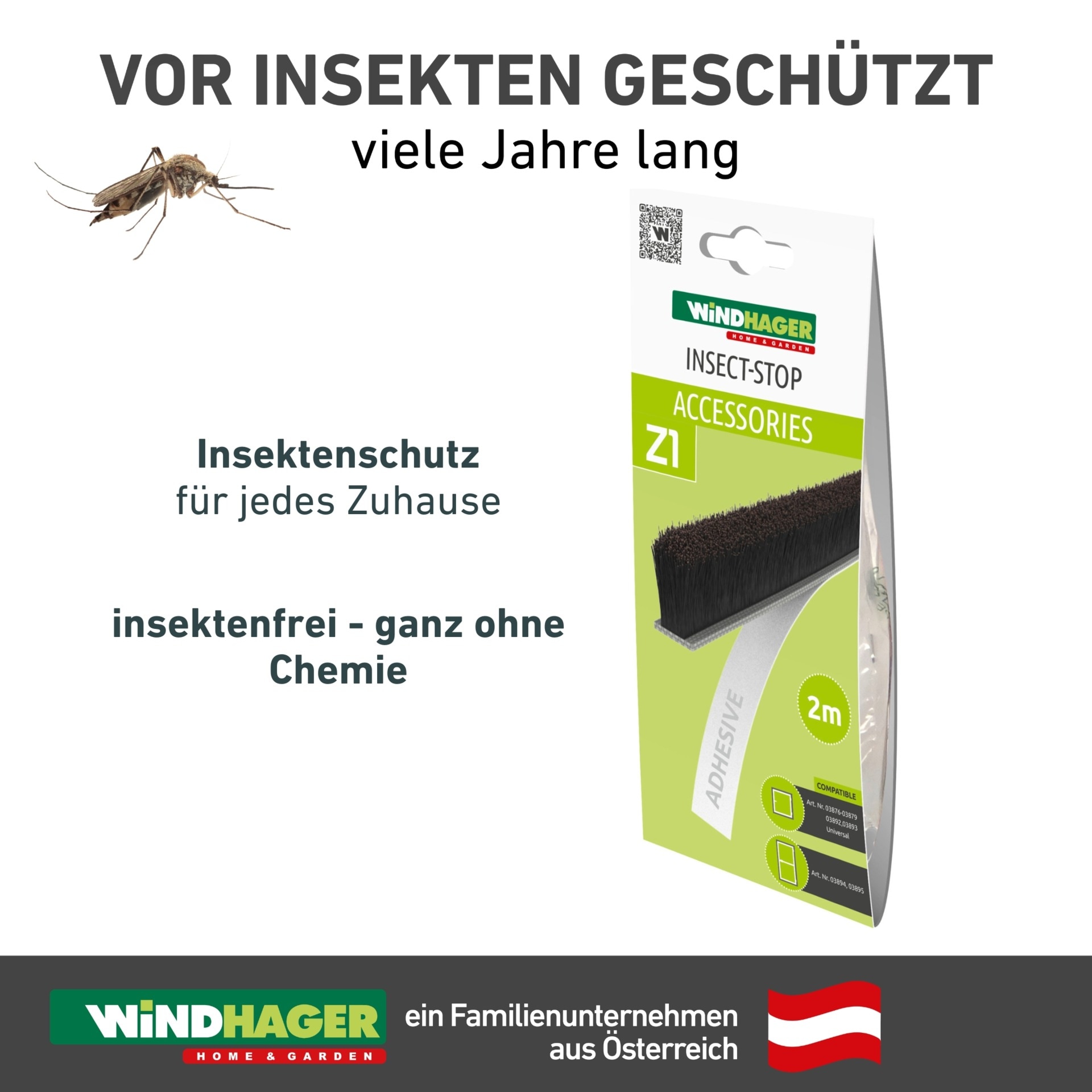Windhager Fliegengitter-Gewebe »für Insektenschutz Rollofenster und Rahmensysteme, Dichtungsbürste 2 m« Packung, 1 Stk. tlg. Fliegengitter Zubehör, selbstklebender Schutz vor Insekten