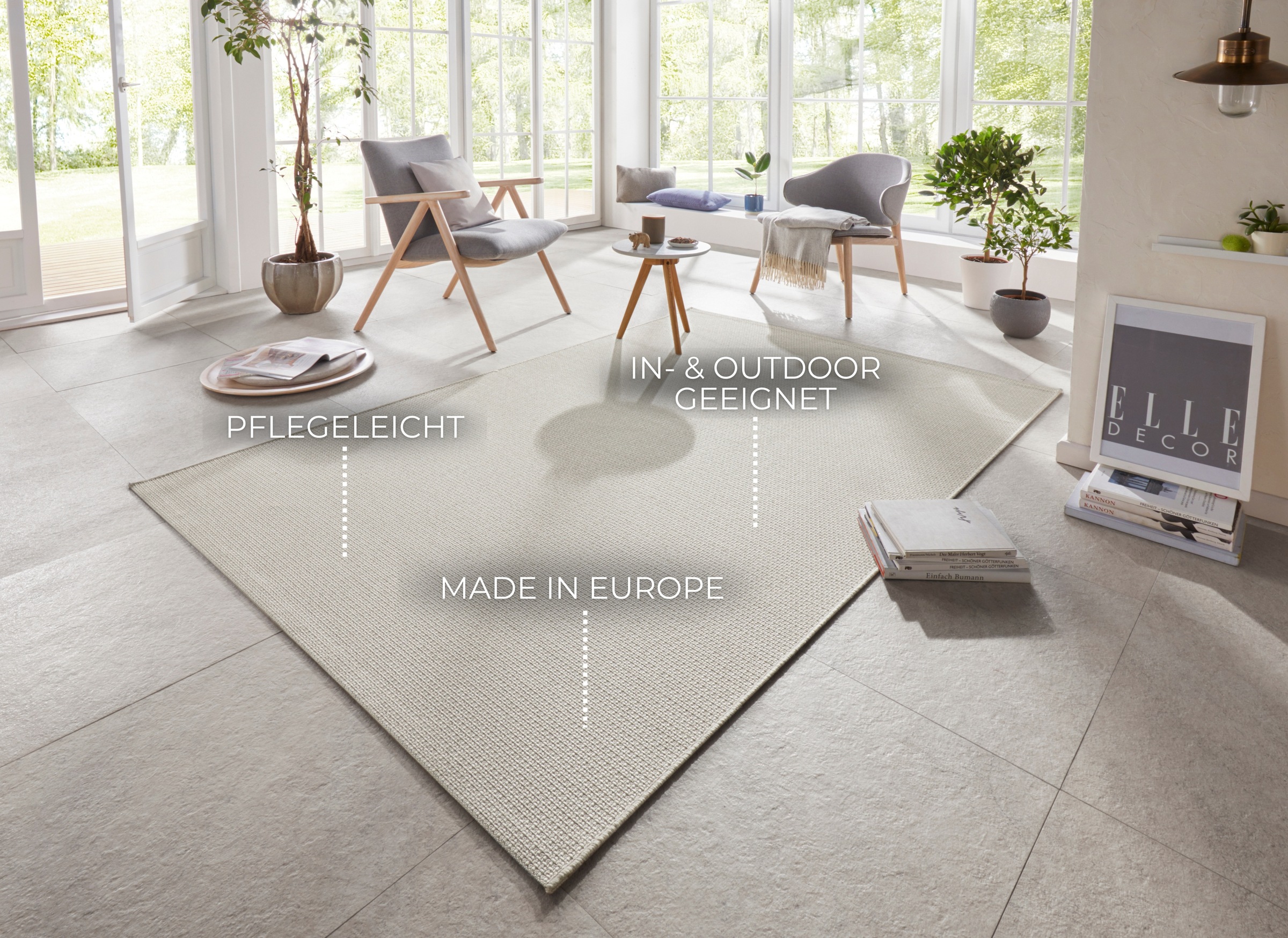 Teppich ELLE DECORATION "Millau" Gr. 2, beige, B:80cm H:4mm L:150cm, Kunstfaser, Teppiche, Teppich, Flachgewebe, In-& Outdoor, Modern, Terrasse, Balkon, Wohnzimmer 3