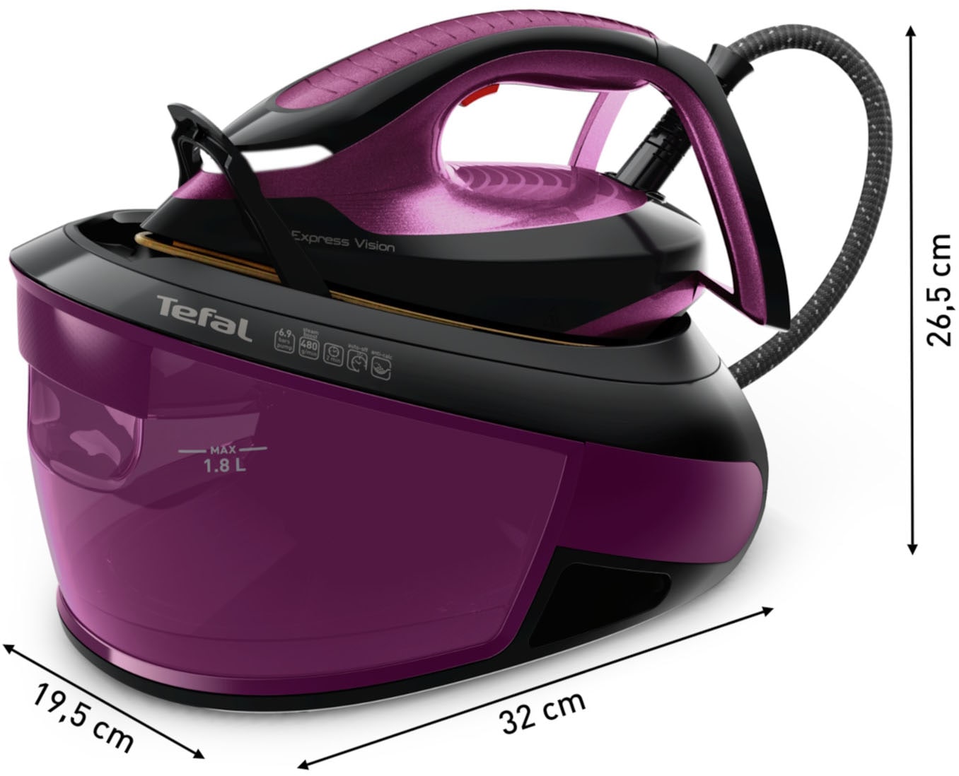 Tefal Dampfbügelstation »SV8152 Express Vision« 1.800 ml Wassertank 480 g/Min. extra Dampfstoß, für alle Textilien, LED an der Spitze