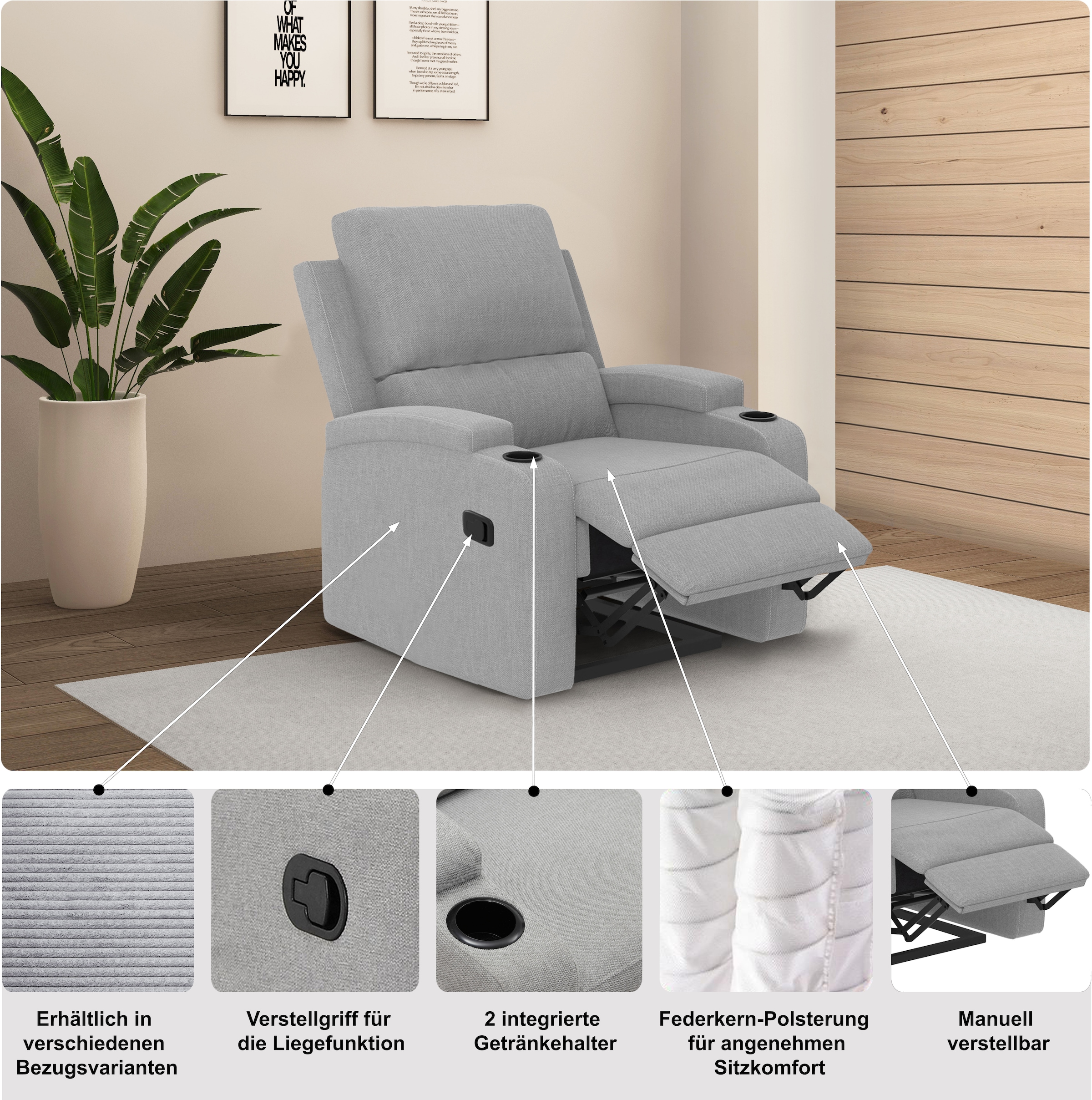 Thumbnail - OTTO home Relaxsessel "Napori" TV-Sessel, Kinosessel mit Relaxfunktion in 2 Sitzen, Getränkehalter