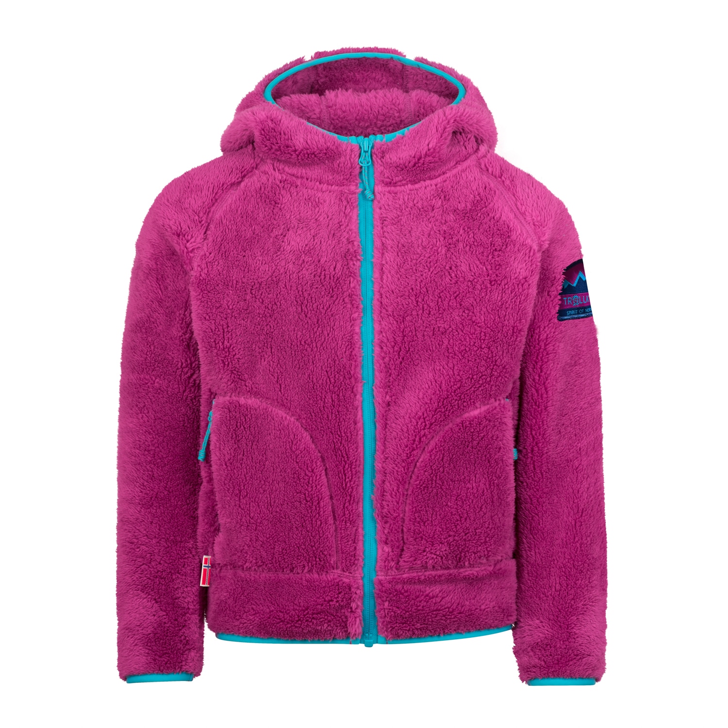 TROLLKIDS Mädchen Fleecejacke "GIRLS BORGUND JACKET XT"bright berry, schwarz turquoise, Gr. 98, Obermaterial: 100% Polyester, Jacken