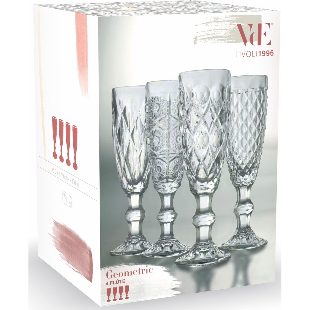 Villa d'Este Sektglas »Geometric«, (Set, 4 tlg.)