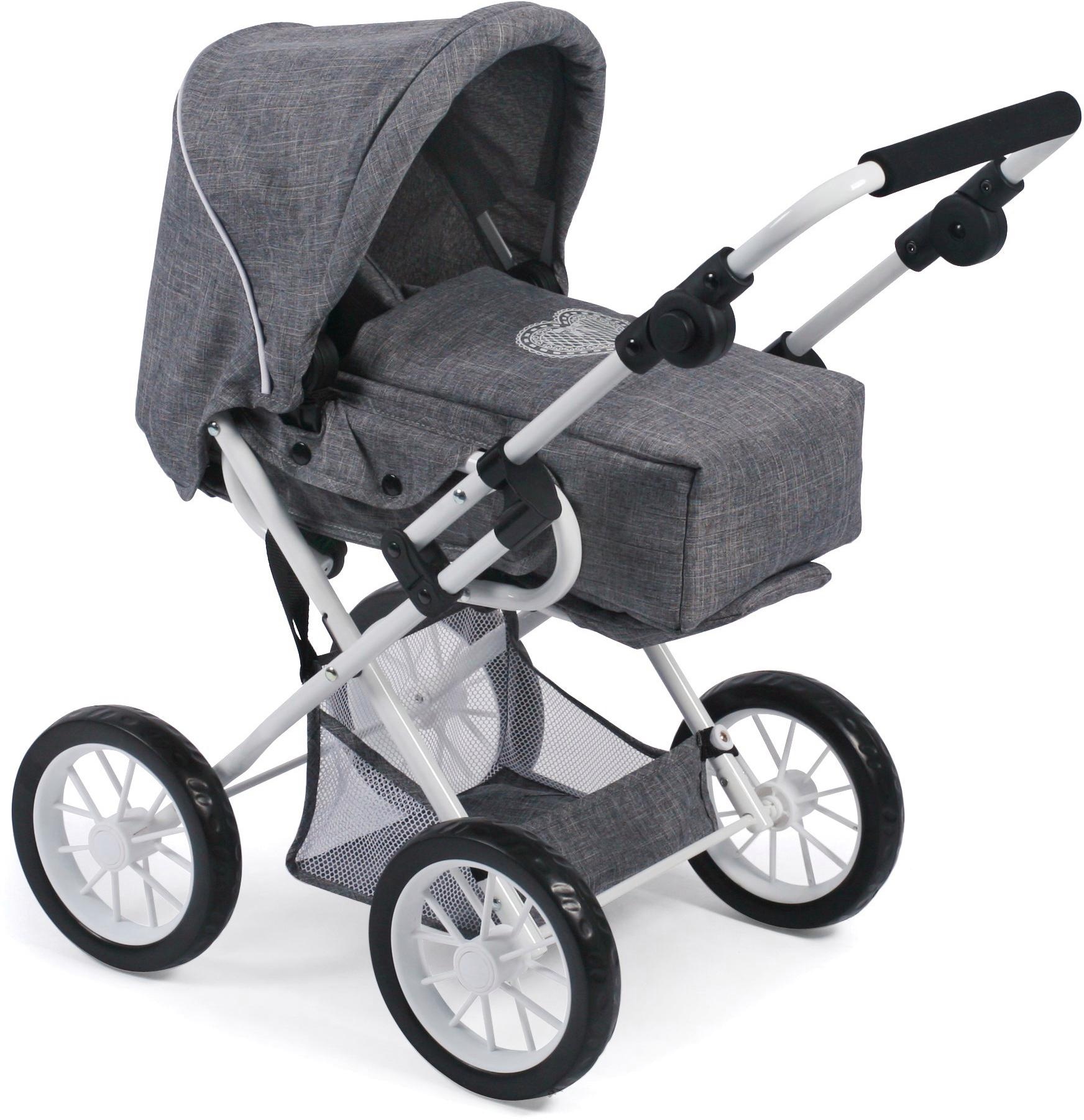 Kombi-Puppenwagen »Leni, Jeans Grey«, mit herausnehmbarer Tragetasche