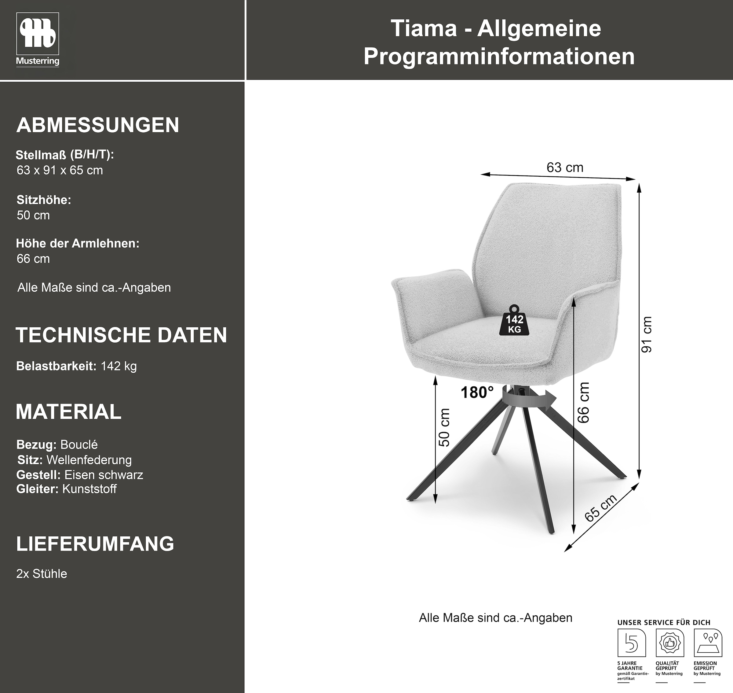 Musterring Esszimmerstuhl »Tiama« (Set) 2 Stk.Stativgestell aus Eisen schwarz, 180° drehbar, Stoff Cord oder Bouclé