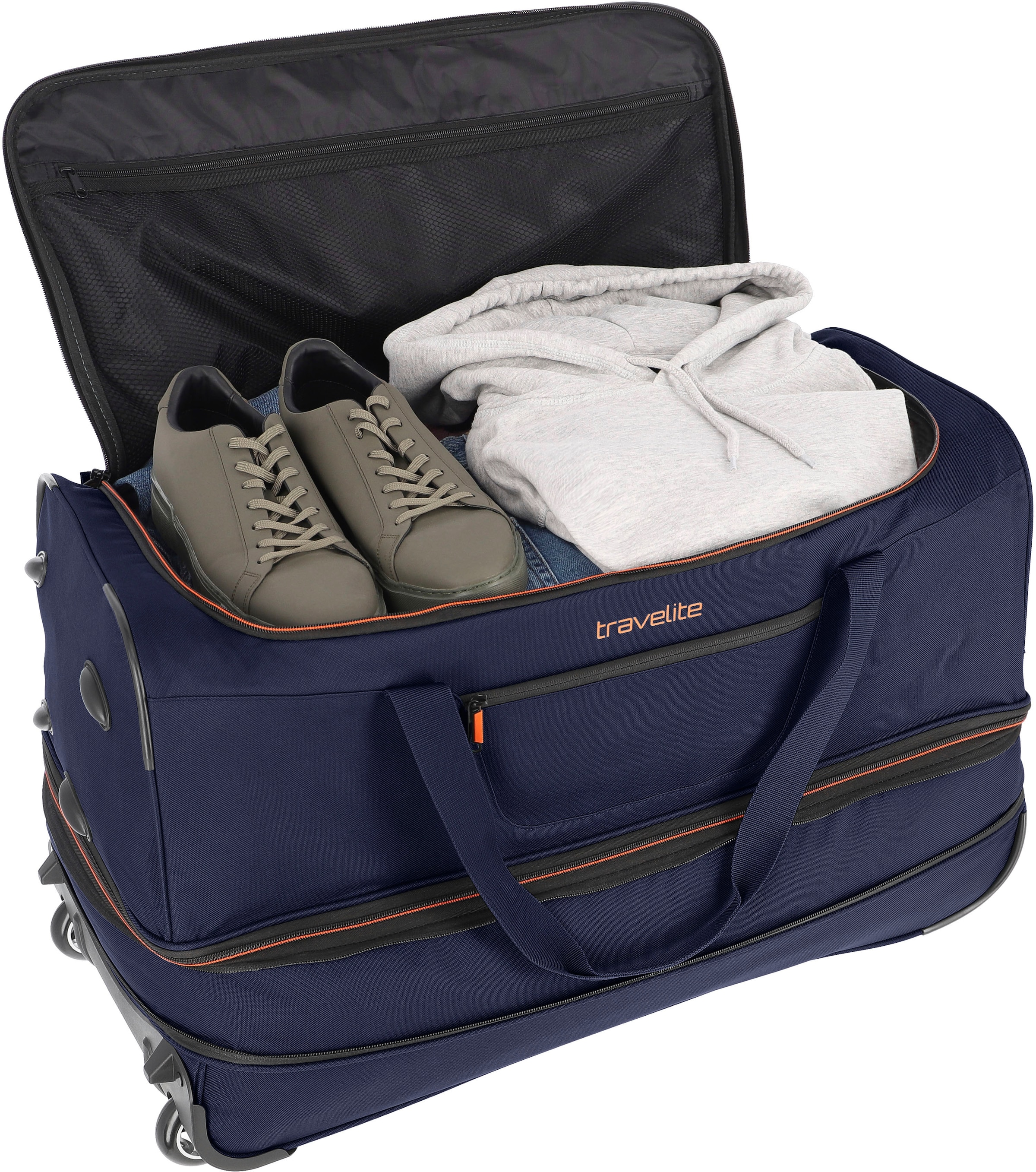 travelite Reisetasche »Basics, 70 cm«, Duffle Bag Sporttasche mit Trolleyfunktion und Volumenerweiterung