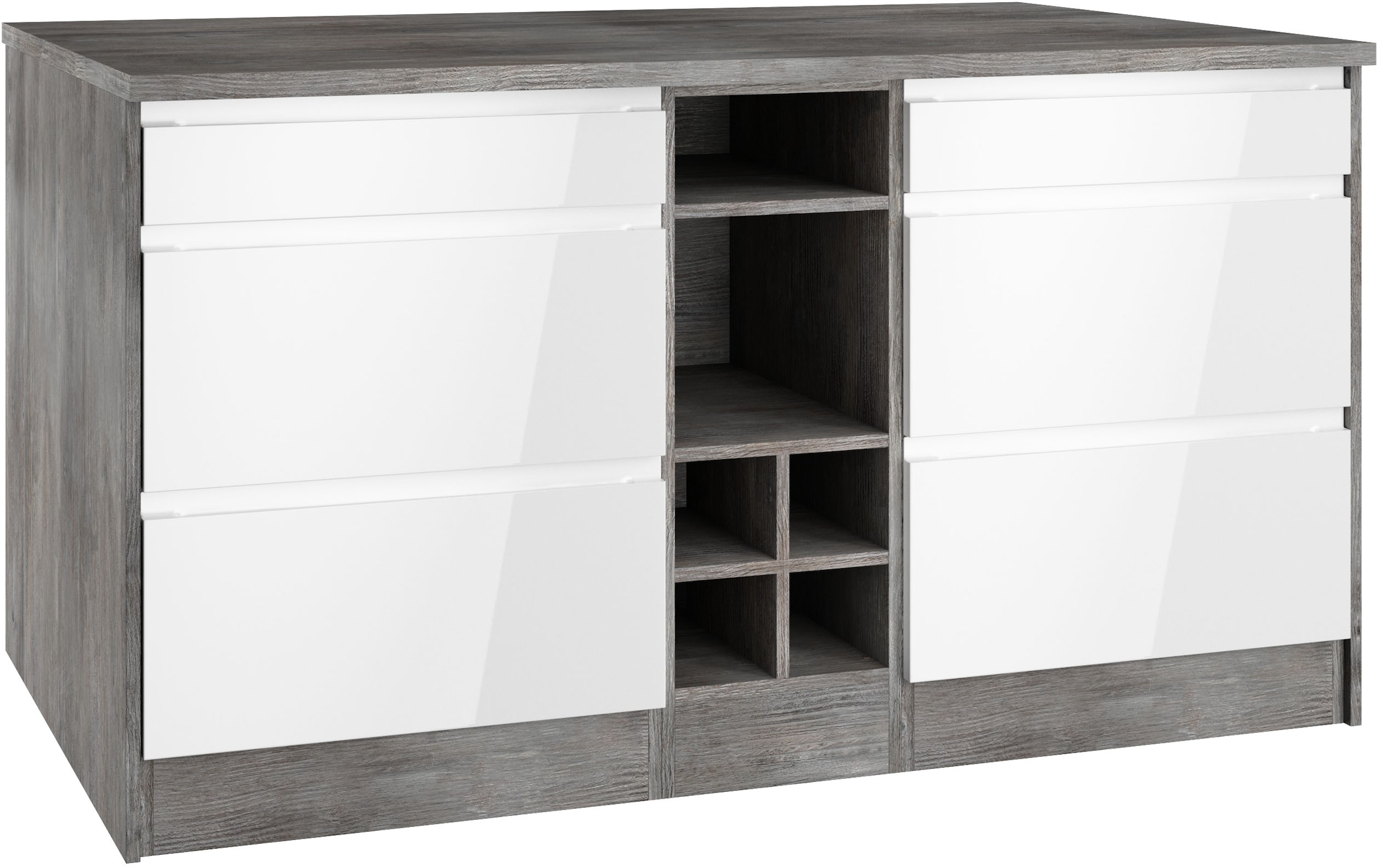 KOCHSTATION Kücheninsel "KS-Virginia", Breite 153 cm, MDF-Fronten, Flaschenregal