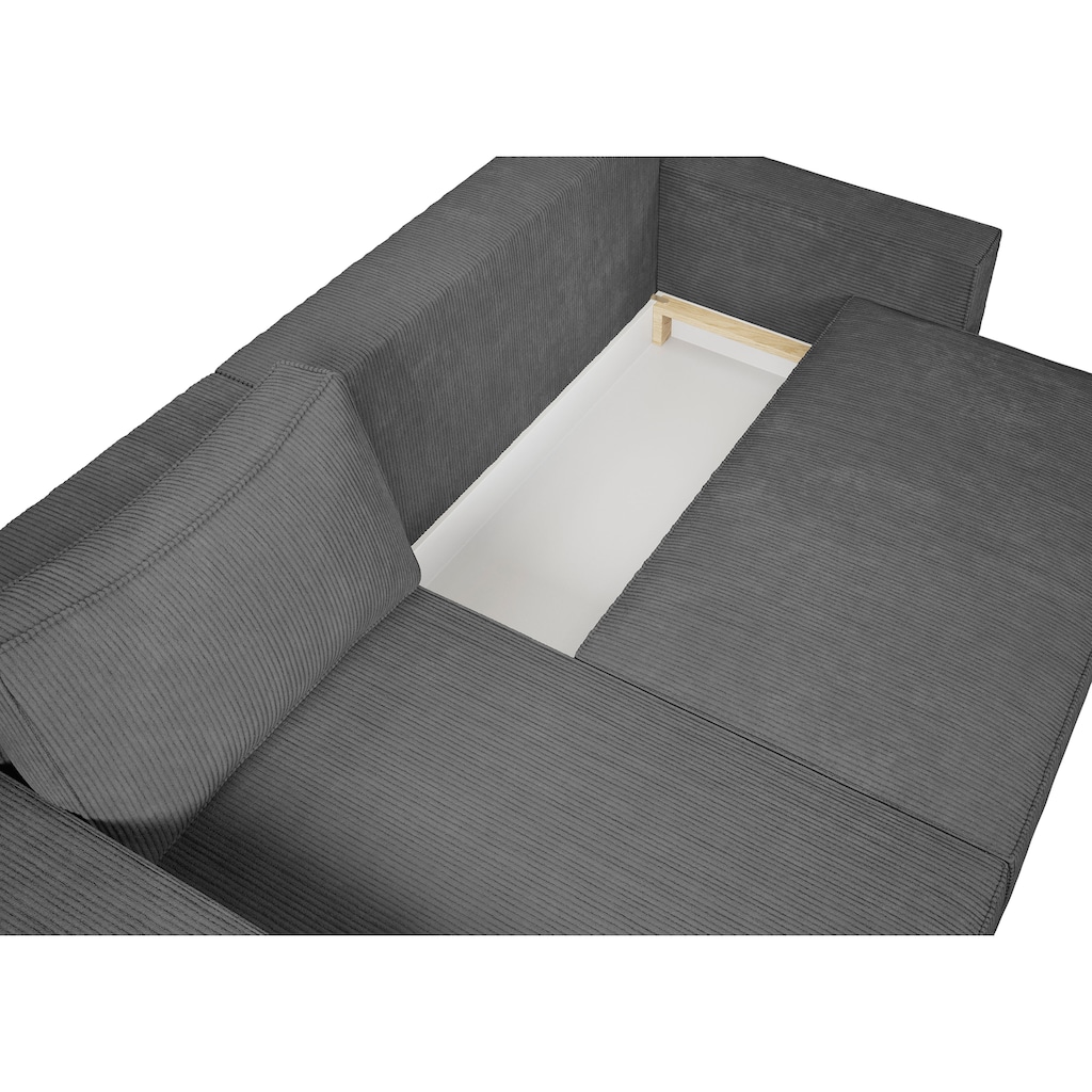 INOSIGN Ecksofa »Wylie«, Cord, Recamiere beidseitig montierbar, mit Bettfunktion und Bettkasten