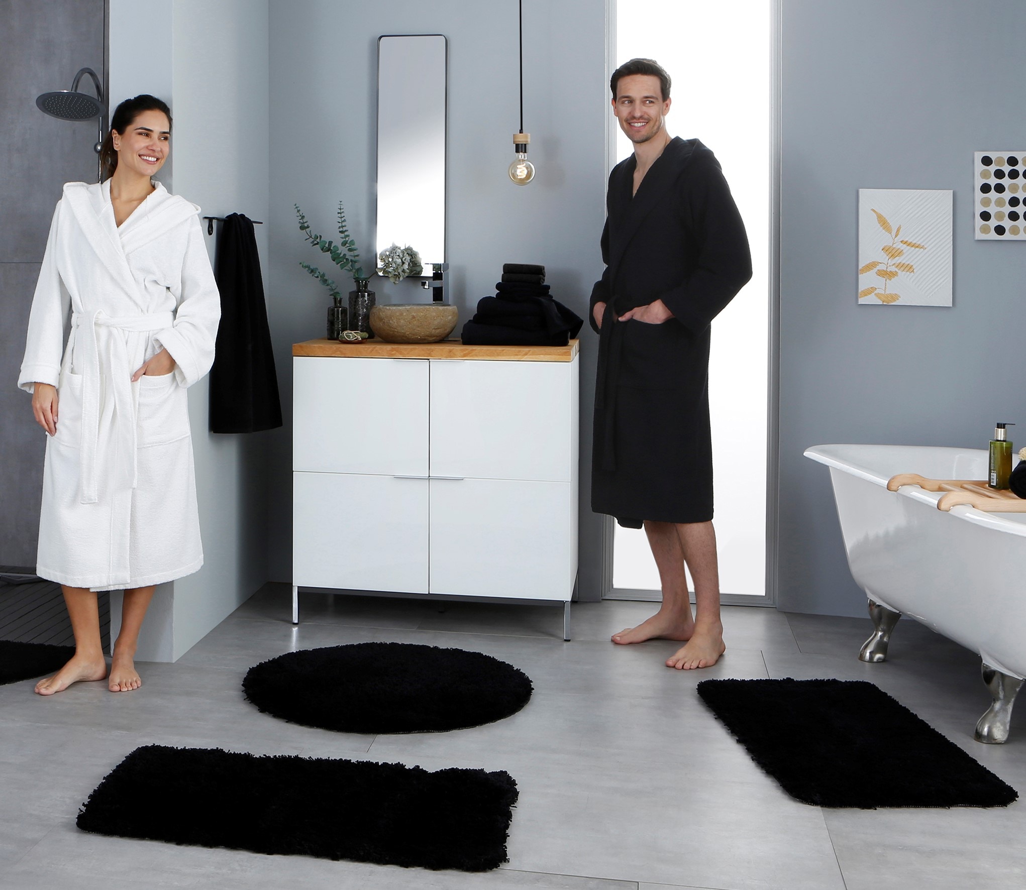 my home Badematte »Sanremo, Badvorleger, Badezimmer Teppich, sehr weich«, rutschhemmend beschichtet, fußbodenheizungsgeeignet-schnell trocknend, Badteppich, unifarben, rechteckig, rund & als 3-tlg. Set erhältlich