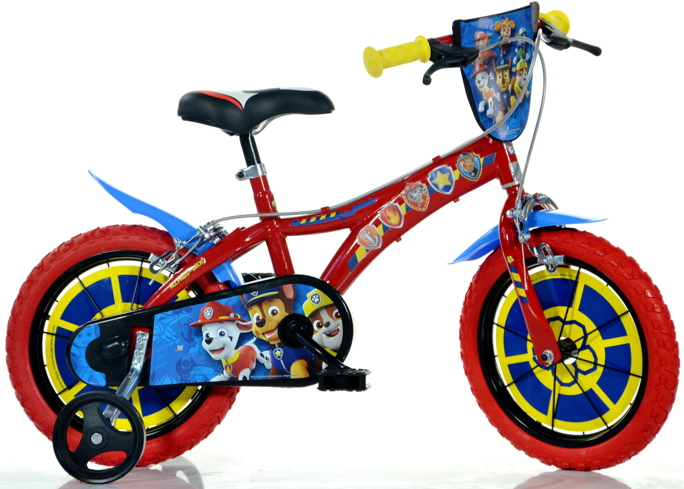 Dino Kinderfahrrad "Paw Patrol 14 Zoll", 1 Gang, mit Stützrädern, Trinkflasche und Frontschild