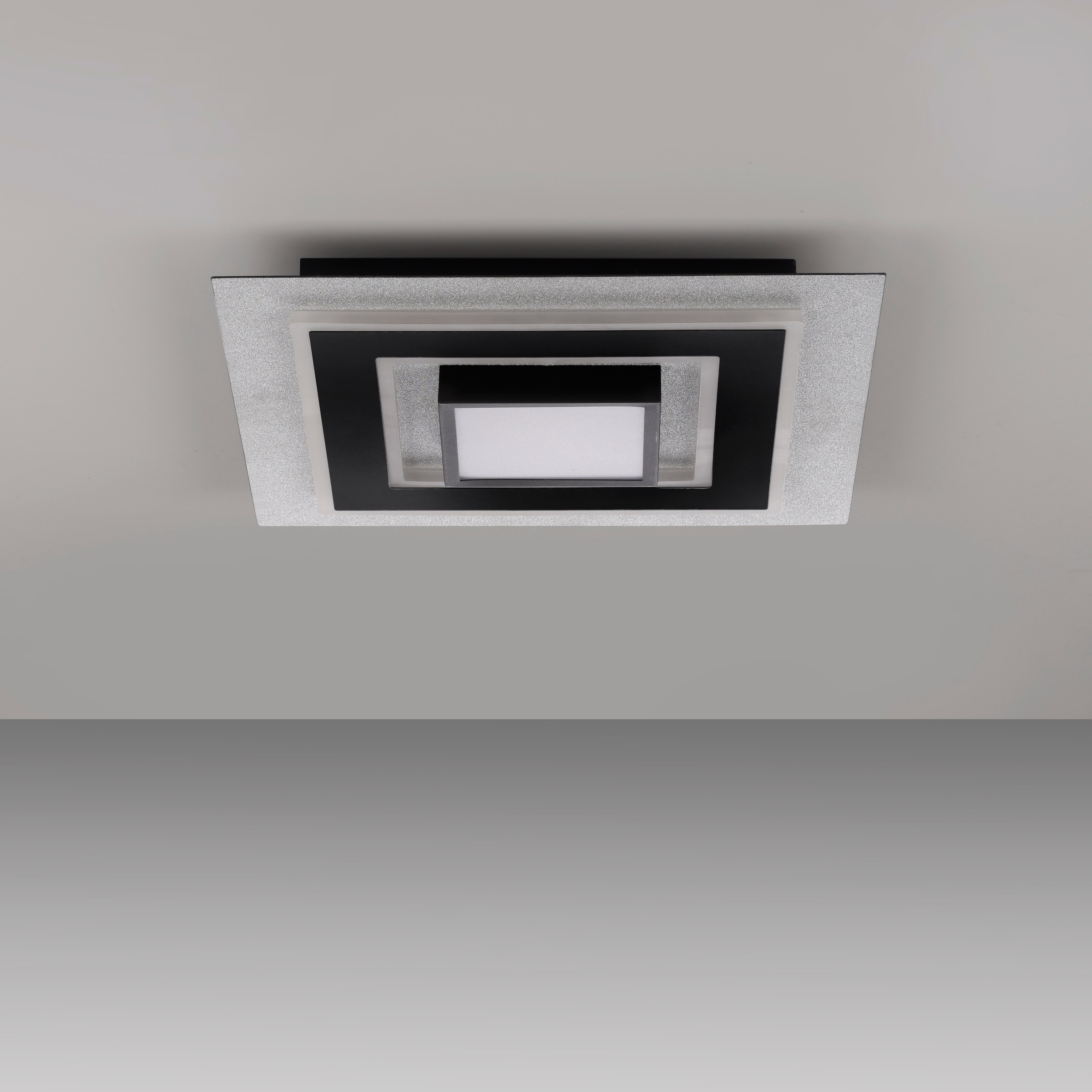 JUST LIGHT LED Deckenleuchte »Deckenleuchte CICHIO« LED-Board 1 Stk. Silber mit Glitzereffekt, schwarz matt strukturiert und schwarz-chrom