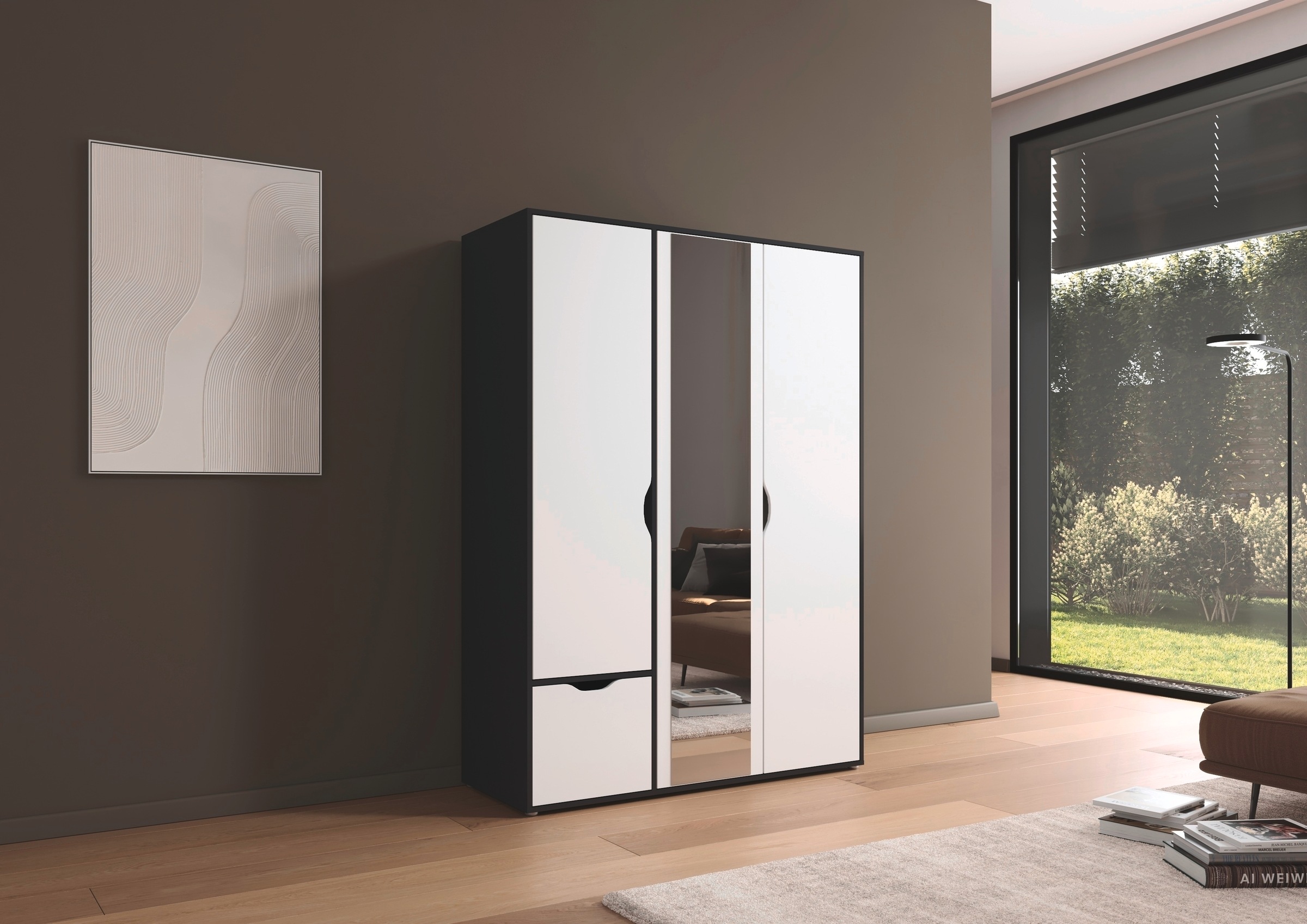 rauch Drehtürenschrank »Kleiderschrank Schrank Garderobe Wäscheschrank NARAI mit Schubladen«, (in 3 verschiedenen Ausstattungen BASIC/CLASSIC/PREMIUM), Griffausfräsungen für eine grifflose Optik TOPSELLER MADE IN GERMANY