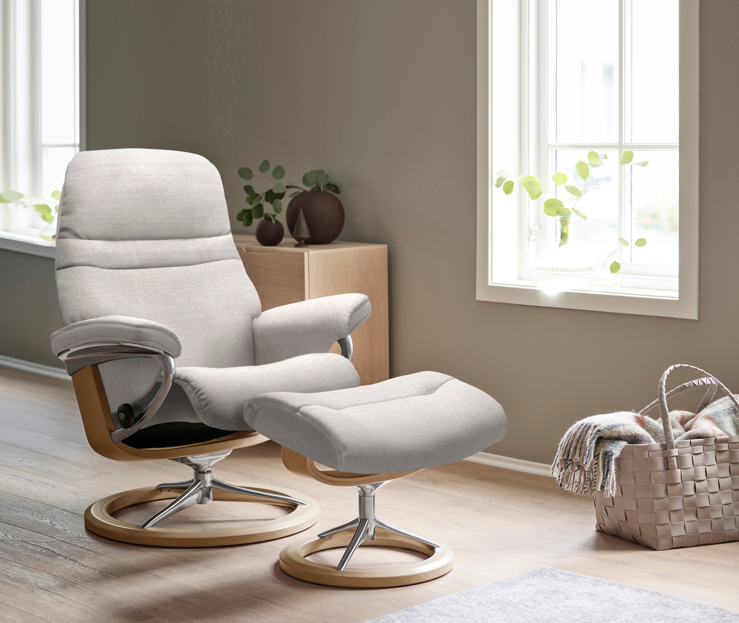 Stressless® Relaxsessel mit | kaufen mit (Set, BAUR »Sunrise«, Eiche Signature Gestell Base, Relaxsessel Hocker), L, Größe