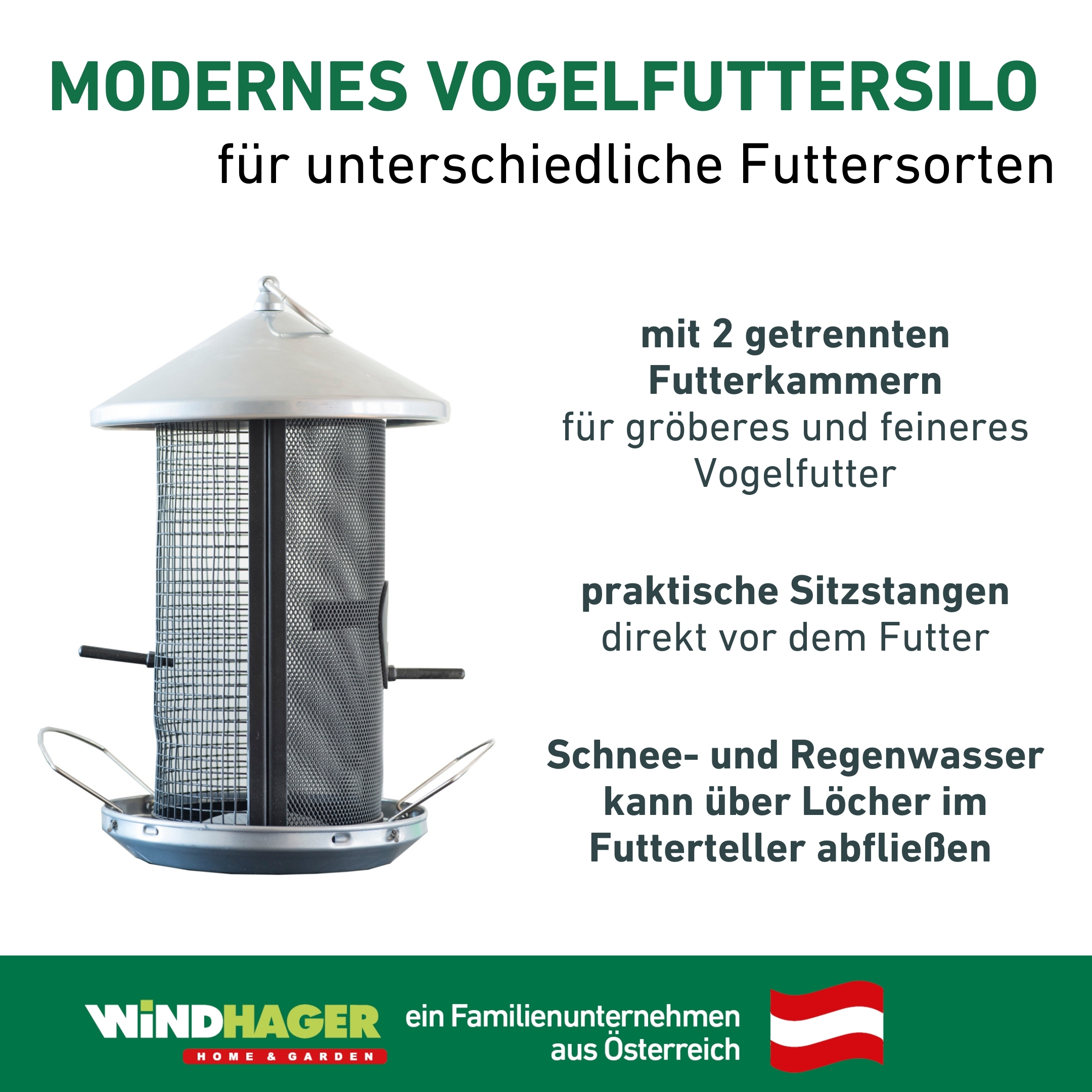 Windhager Futterhaus »Happy Bird, Vogelfuttersilo aus robustem Metall, abnehmbares Dach« Futterstation inkl. Aufhängung, Füllmenge ca. 2,5 Liter, 19x26x31 cm