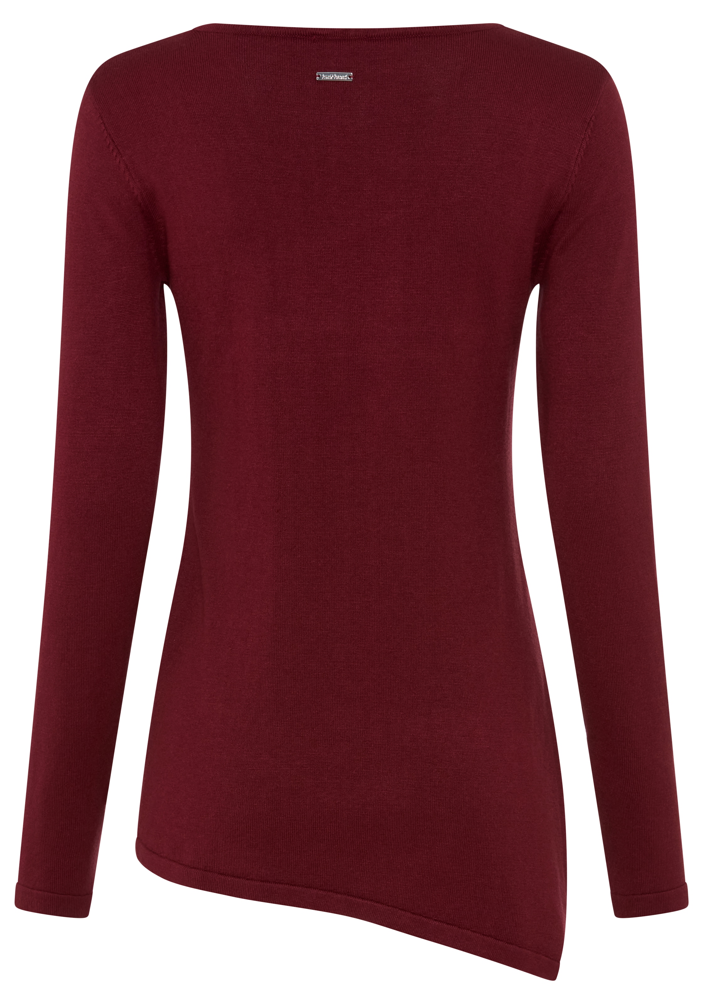 Bruno Banani Strickpullover »mit asymmetrischem Saum und seitlichem Schlitz« Rundhalsausschnitt, hüftbedeckende Länge, figurbetonte Passform