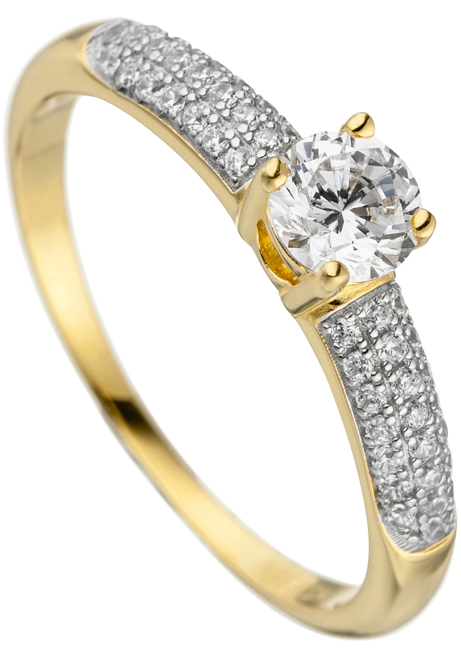 Fingerring JOBO "Ring mit 45 Zirkonia" Gr. 56, gold (goldfarben), Fingerringe, Damen, 56, Silber 925 (Sterlingsilber), Fingerring, 925 Silber vergoldet