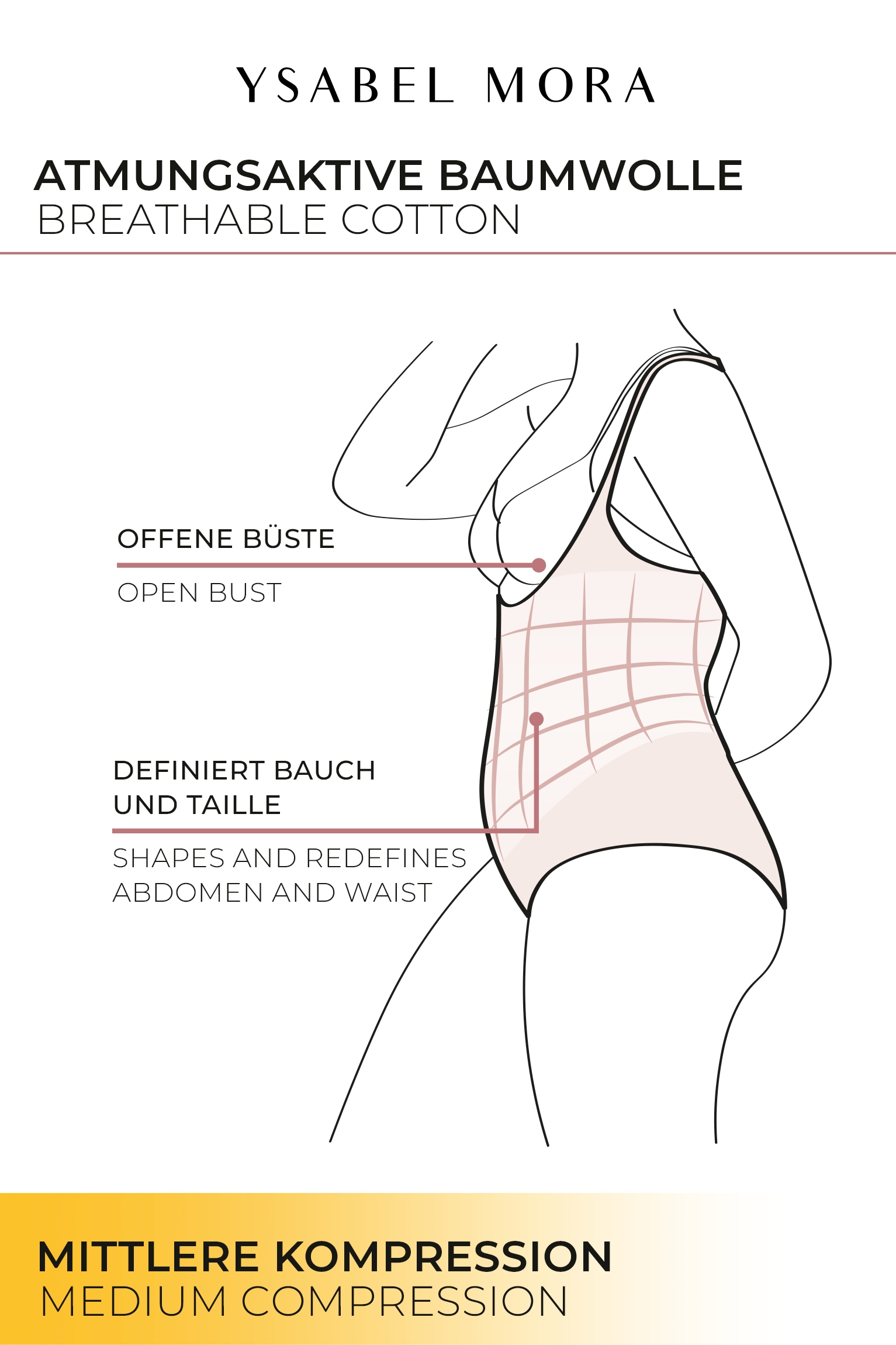 YSABEL MORA Shaping-Body mittlerer Form-Effekt, atmungsaktiv, Baumwollmix, elastisch