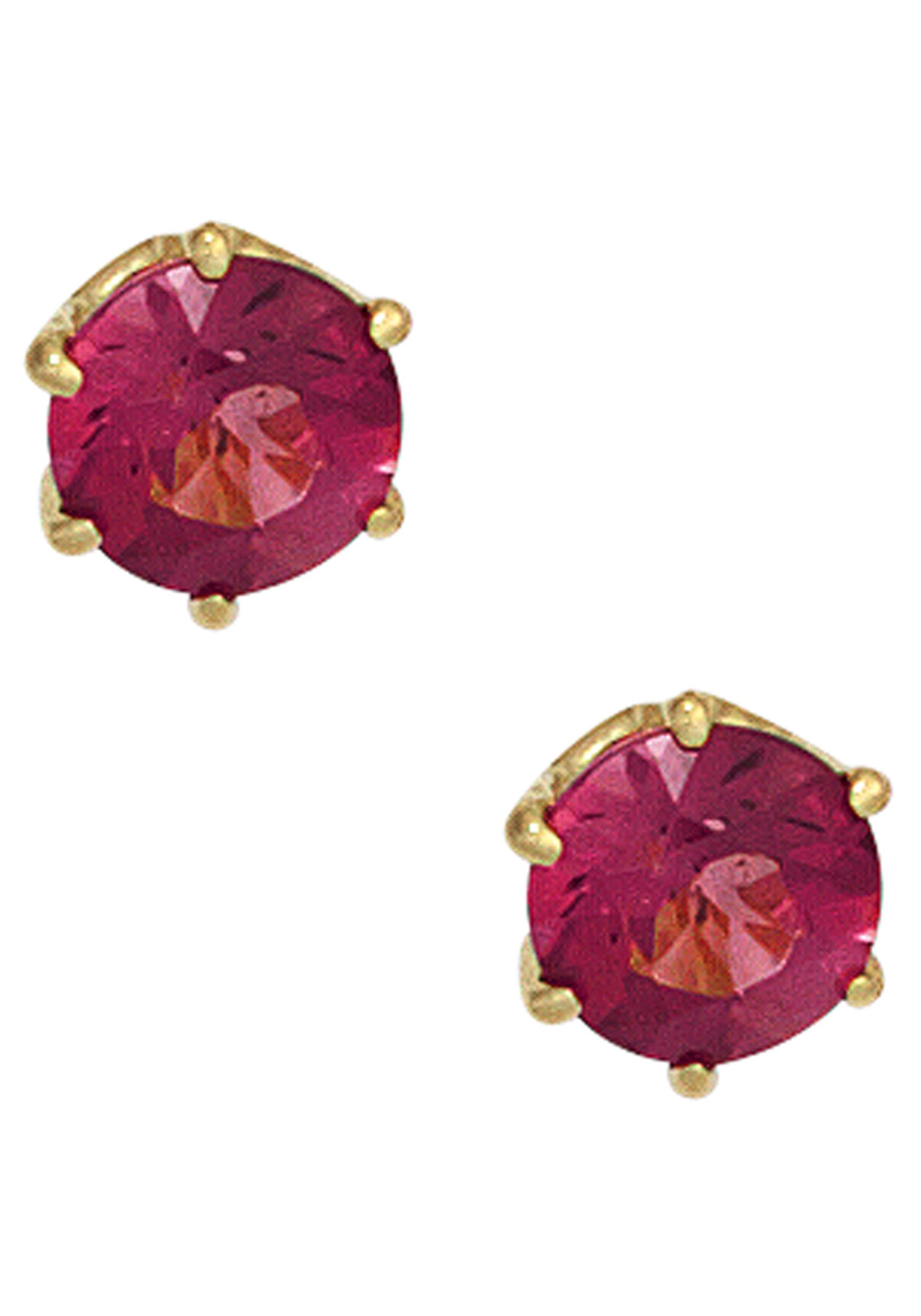 JOBO Paar Ohrstecker »Ohrringe rot 5 mm« 585 Gold mit Turmalin