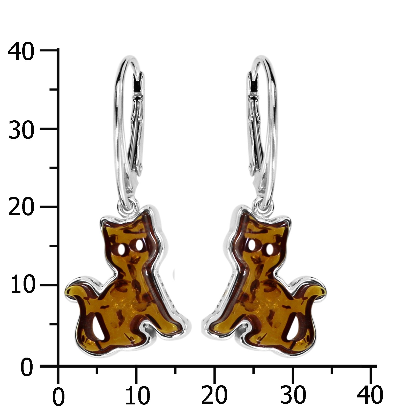 Paar Ohrhänger OSTSEE-SCHMUCK "- Katze - Silber 925/000 - Bernstein" Gr. 34, silber (silber 925, silberfarben, weiß), Ohrringe, Damen, Silber 925 (Sterlingsilber) 2