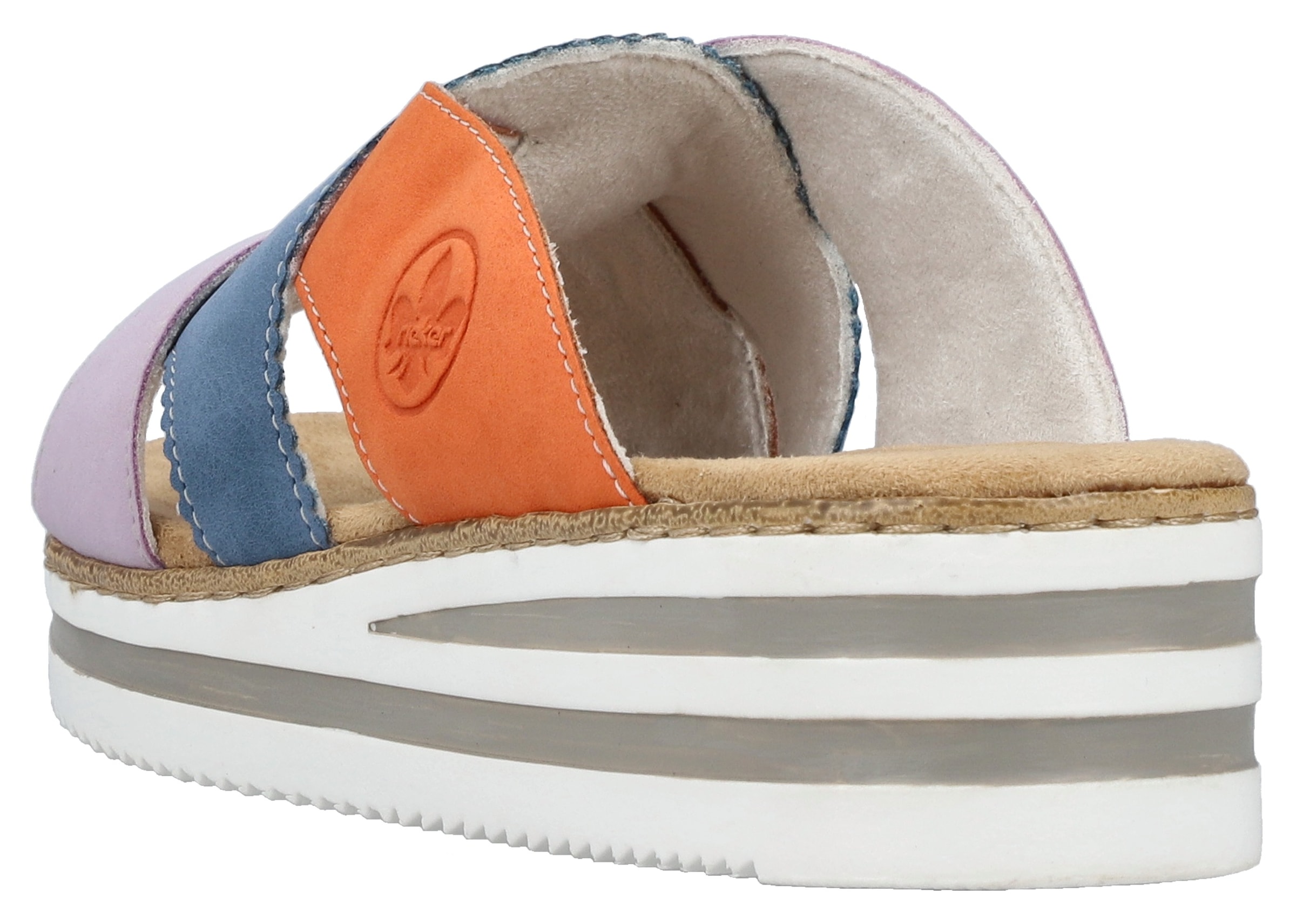 Rieker Pantolette, Sommerschuh, Strandschuh, Hausschuh mit zweifarbiger Plateausohle