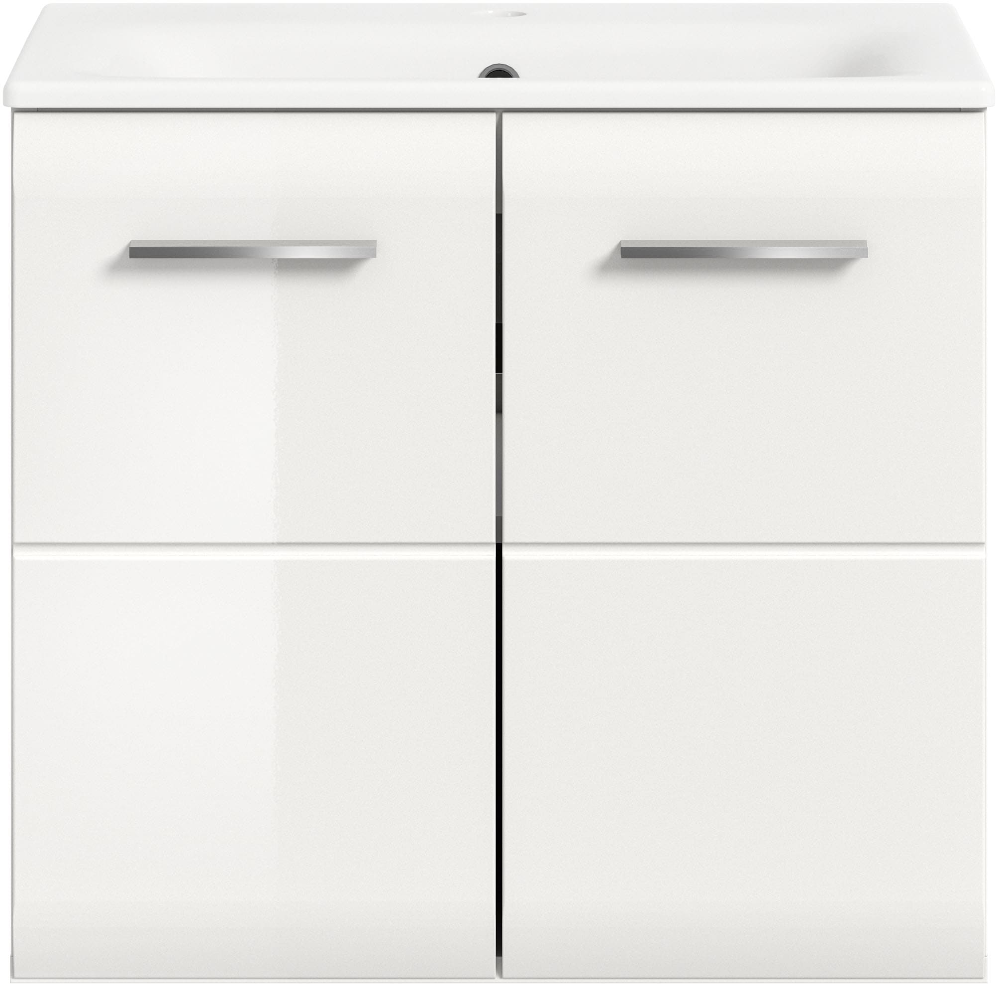 INOSIGN Waschbeckenunterschrank, (2 St.), Florenz, Waschtisch inkl. Waschbecken, Weiß Hochglanz Tiefzieh