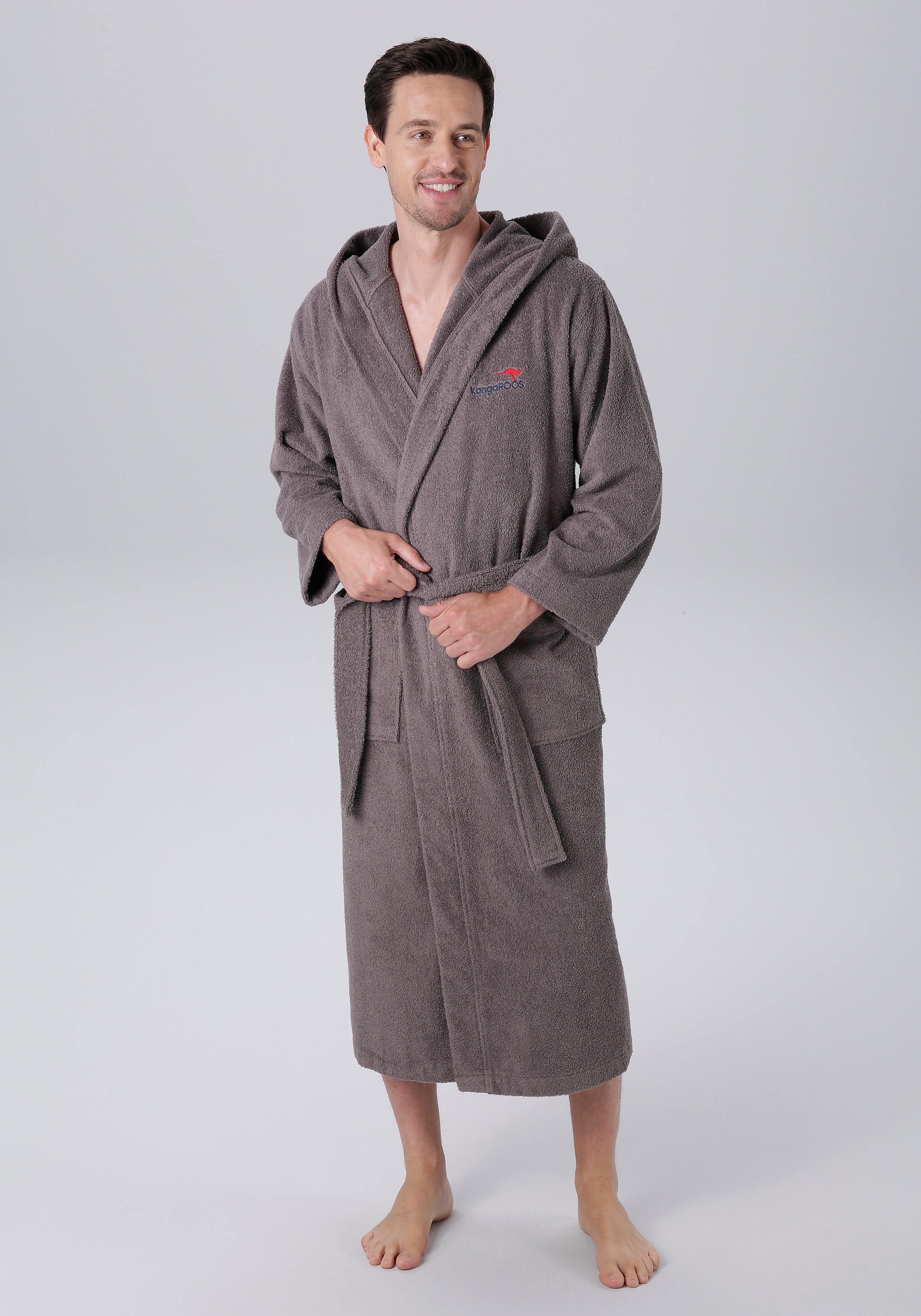 KangaROOS Unisex-Bademantel "Cassidy, für Damen & Herren, Standardlänge & Überlänge" 1 Stk. mit Taschen, Männer und Frauen, Baumwolle, Reise, Hotel, Sauna, S-3XL