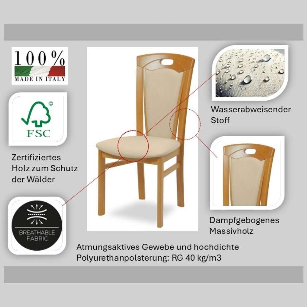 Esszimmerstuhl HOME AFFAIRE "FERDI Made in Italy, Massivholz", gelb (nuss, gelb, nussbaum, gelb), B:48cm H:100cm T:57cm, Massivholz, Stühle, Esszimmerstuhl, Bezug Feinstruktur (wasser- und fleckabweisend) oder Struktur 2