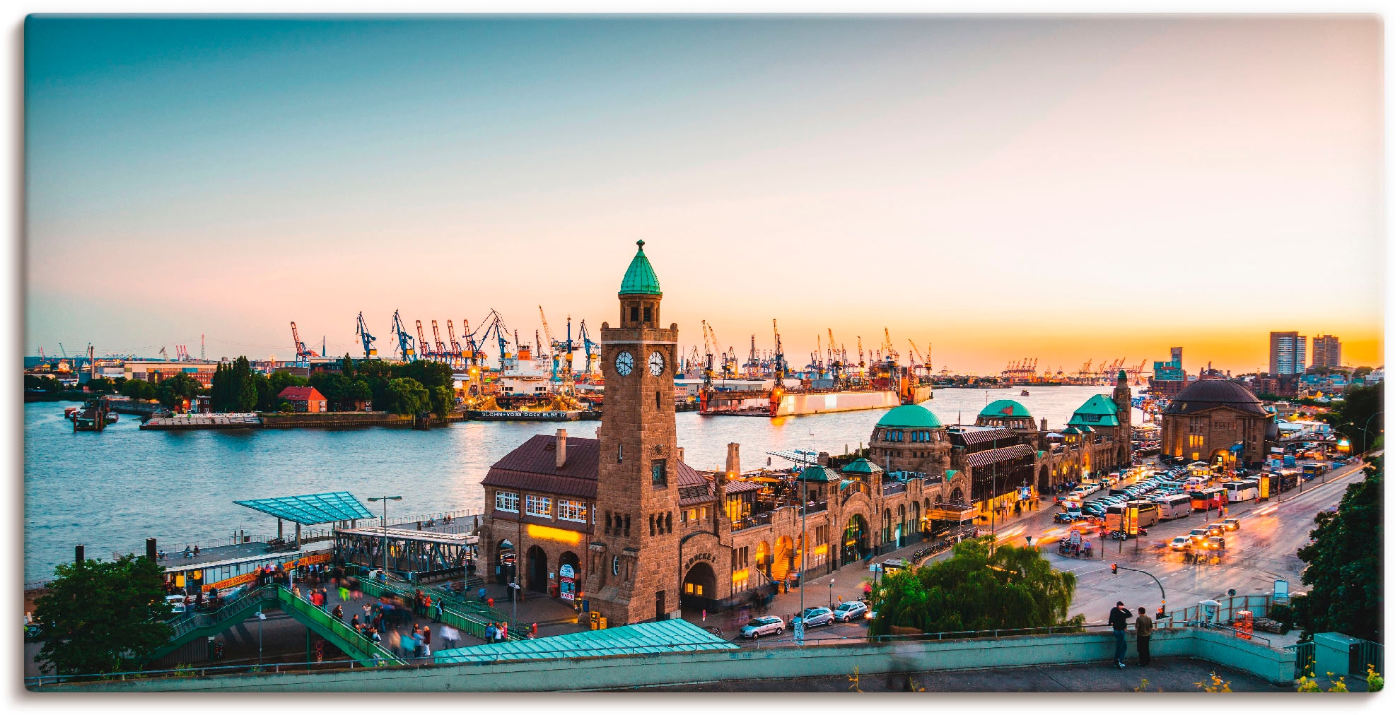 Artland Wandbild »Hamburg Hafen und Landungsbrücken«, Deutschland, (1 St.),  als Alubild, Leinwandbild, Wandaufkleber oder Poster in versch. Größen  kaufen | BAUR