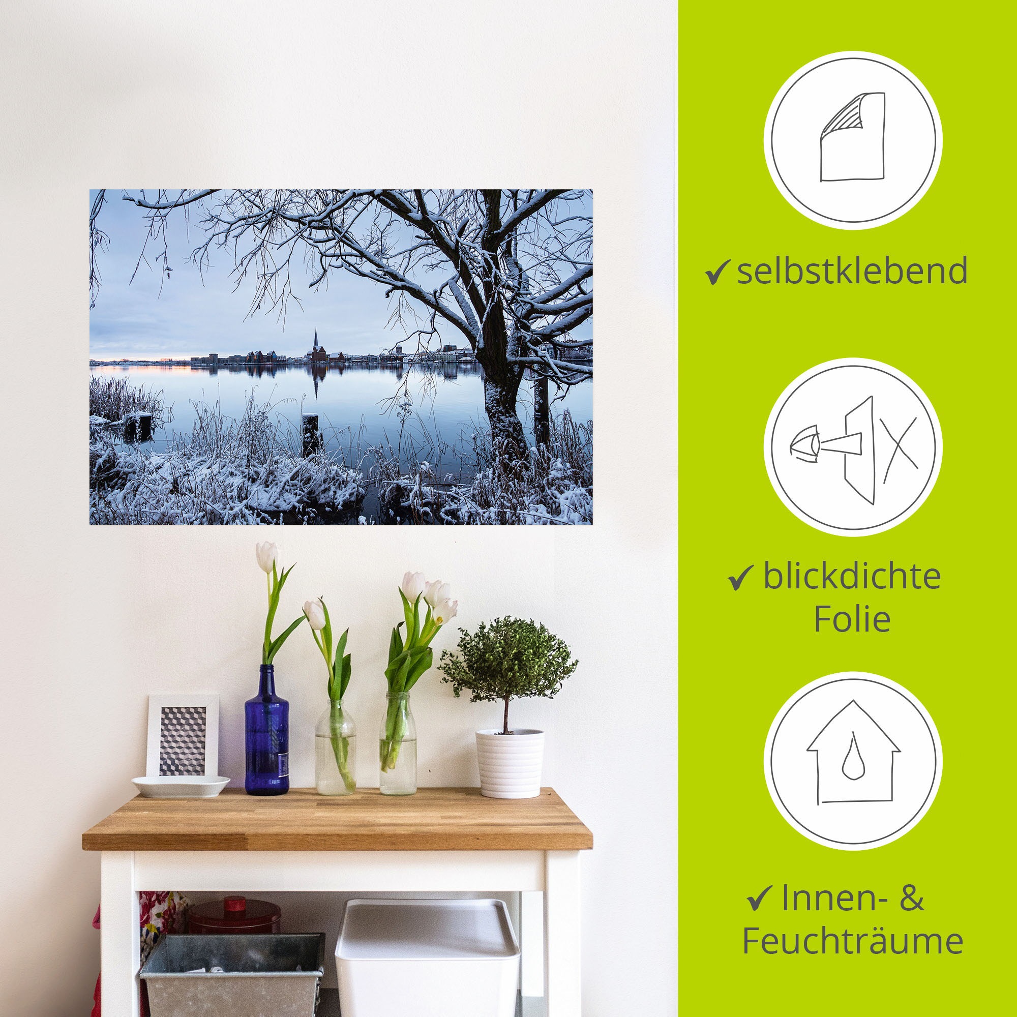 Artland Wandbild »Warnow Hansestadt Rostock im Winter«, Rostock, (1 St.), als Alubild, Leinwandbild, Wandaufkleber oder Poster in versch. Größen