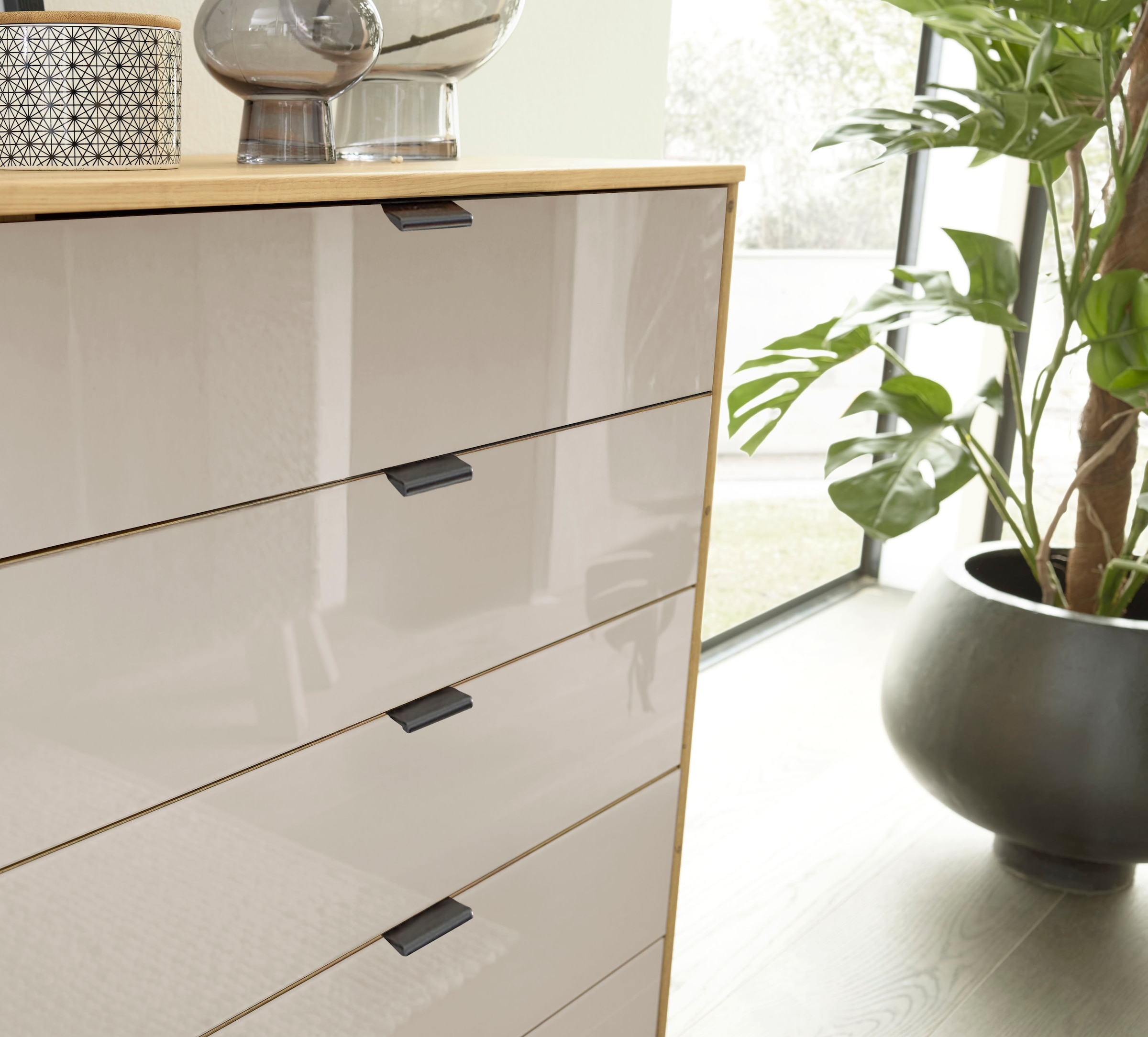 WIEMANN Kombikommode »Cardiff Sideboard, Wäscheschrank, teilmassiv Bianco-Eiche, Schubladen« Kommode 120x86x43 cm, braun, mit Dämpfung, MADE IN GERMANY,  verschiedenen Ausführungen, inklusive Einlegeboden