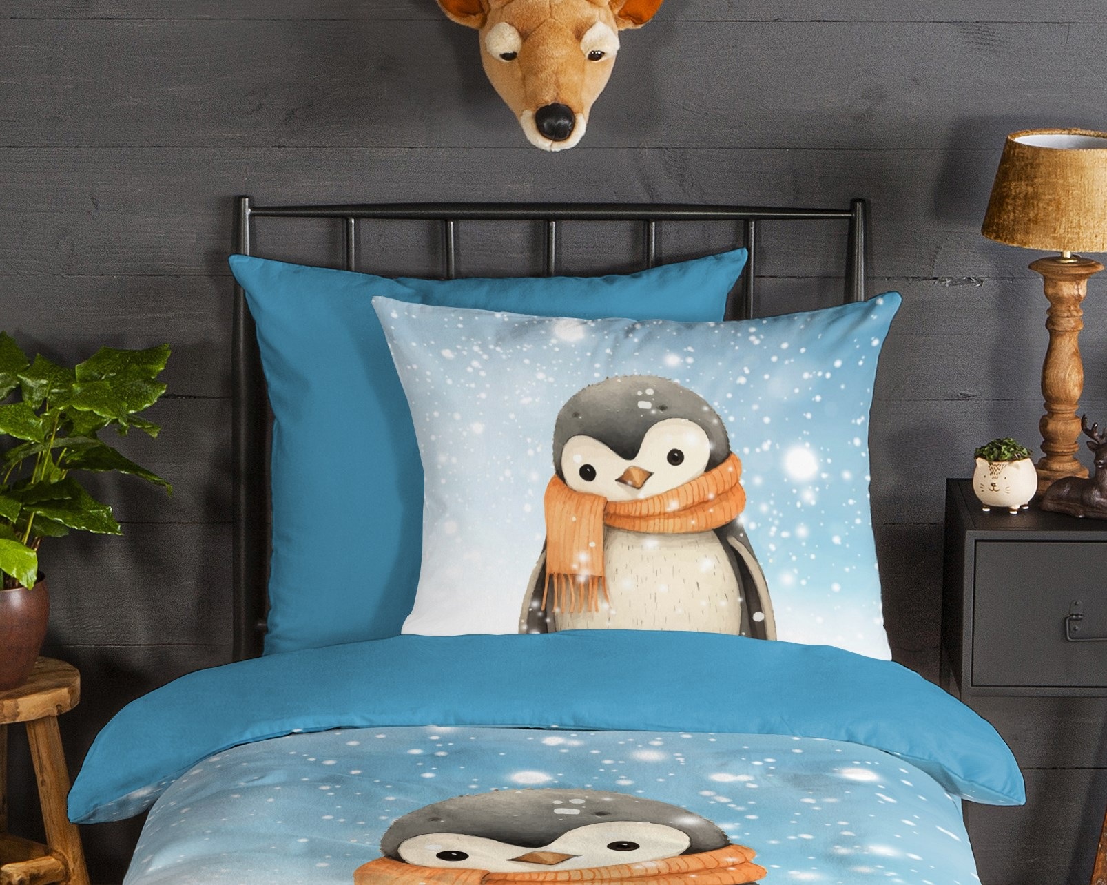 good morning Kinderbettwäsche »Pingi«, Flanell, Biber, 135x200, Winter, Warm, Wende, Kind, Pinguin, Schnee