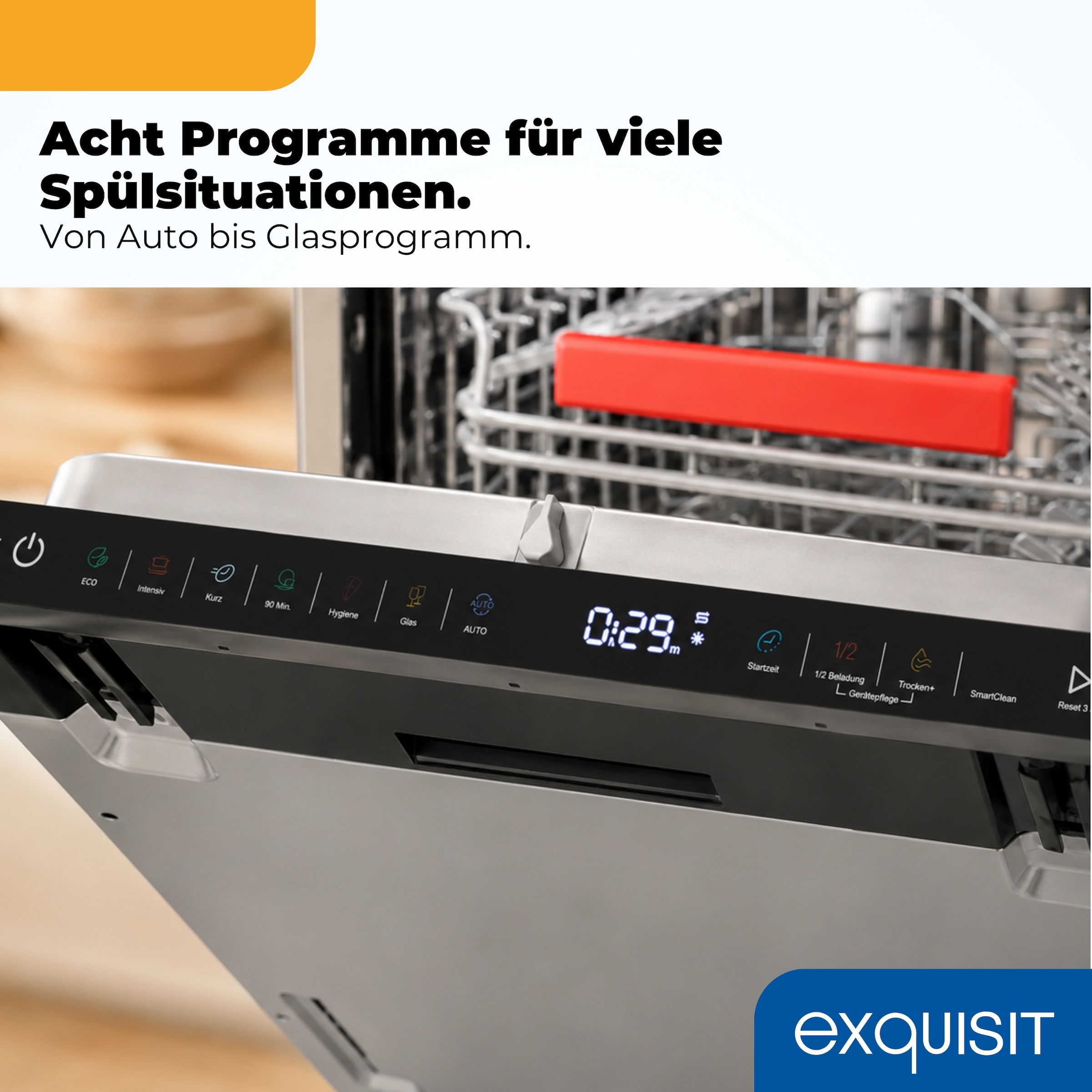 exquisit vollintegrierbarer Geschirrspüler 9311 »EGSP9311-E-450C schwarz« 9,8 l 11 tlg. Maßgedecke Mehr Komfort mit LED-Fußbodenanzeige & AquaStop