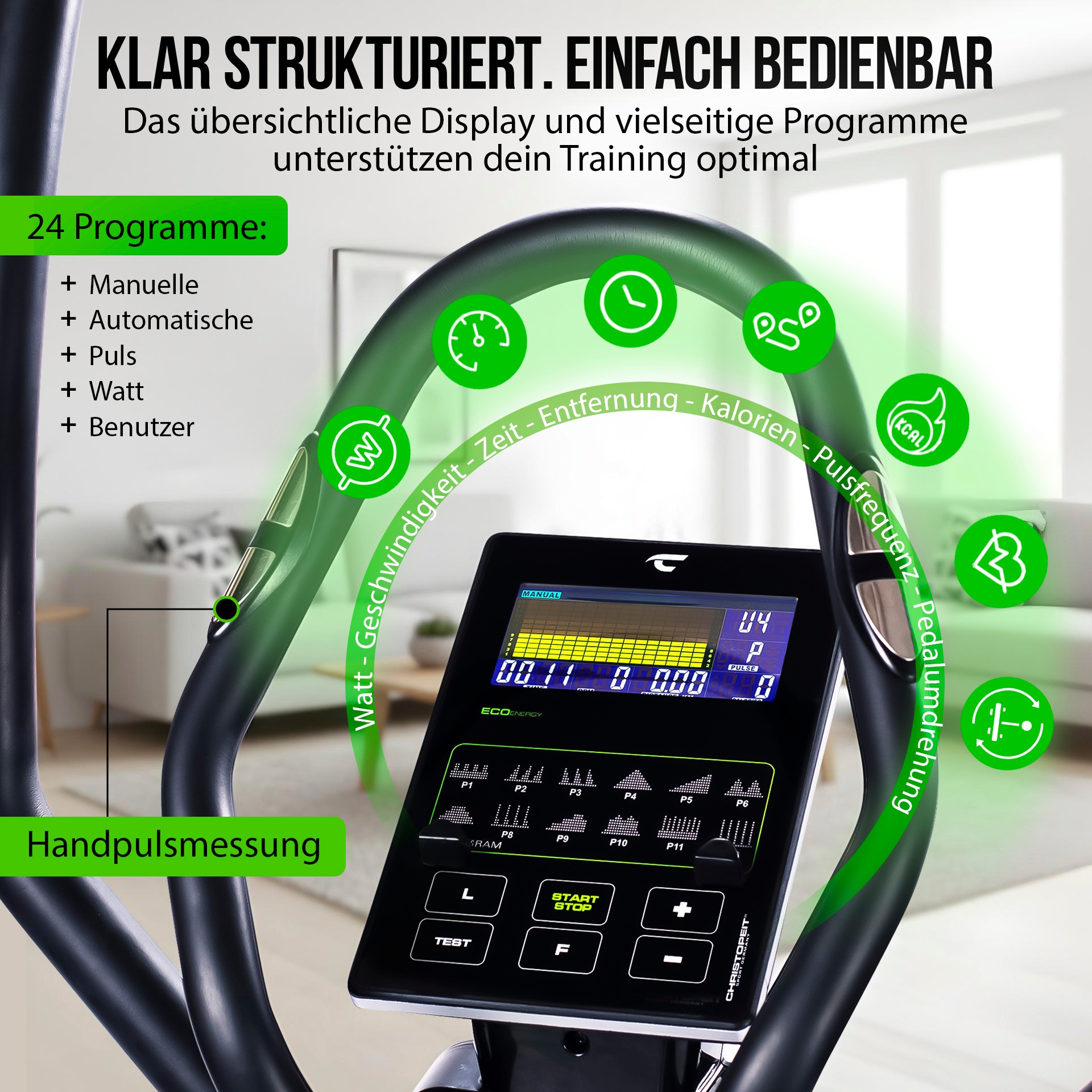 Christopeit Sport® Crosstrainer-Ergometer »Eco 2000"« 150 kg max. Benutzergewicht, 24 Widerstandsstufen
