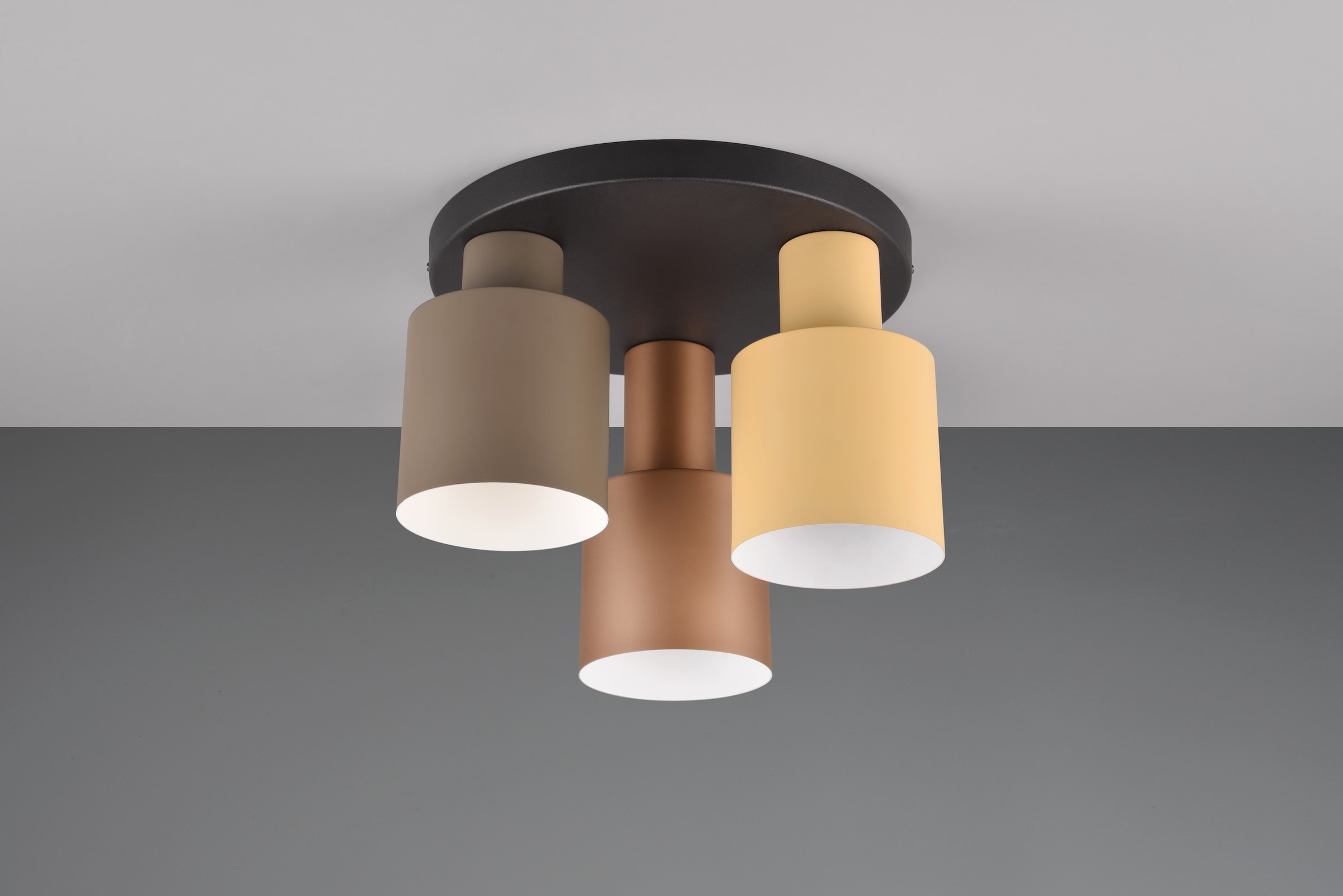 TRIO Leuchten Deckenleuchte »AGUDO, Deckenlampe Ø30cm Wohnzimmer 3-flammig exkl 3xE27 max 40W«, 3 flammig, Leuchtmittel E27 | Leuchtmittel wechselbar, mehrfarbige Lampenschirme in beige taupe & coffee, Schlafzimmerlampe