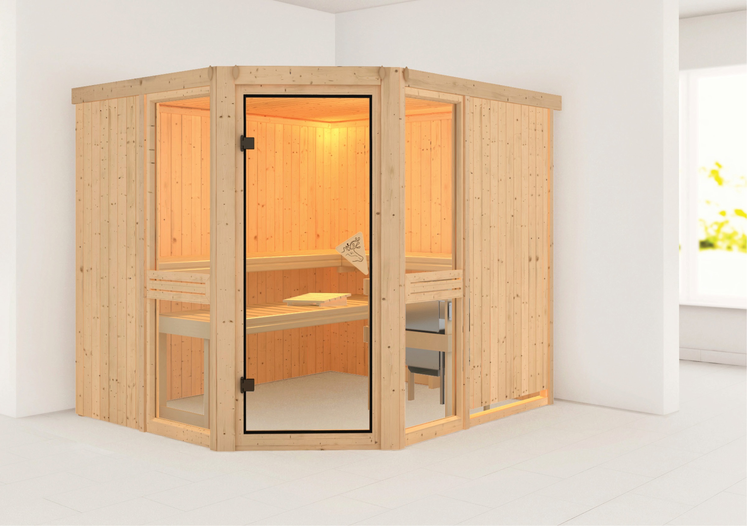 Karibu Sauna »Aline 3« Set,  9-kW-Ofen mit integrierter Steuerung