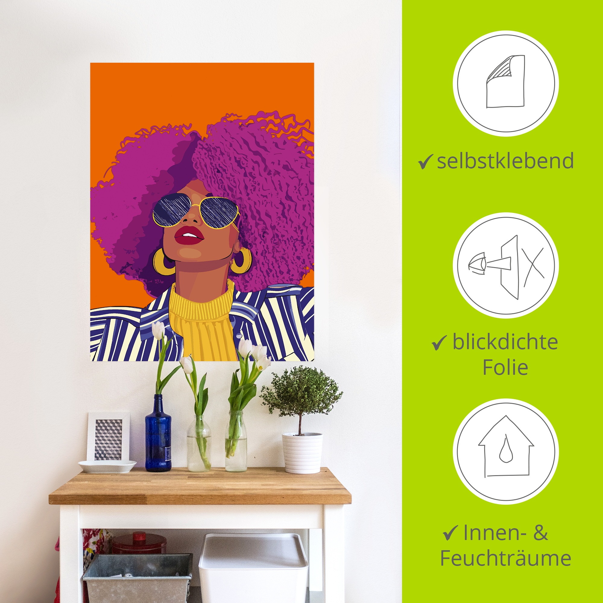 Wandbild ARTLAND "Woman with sunglasses", farbe bild(er): pink, B:45cm H:60cm, Bilder, als Alubild, Leinwandbild, Poster, Wandaufkleber in verschied. Größen 2